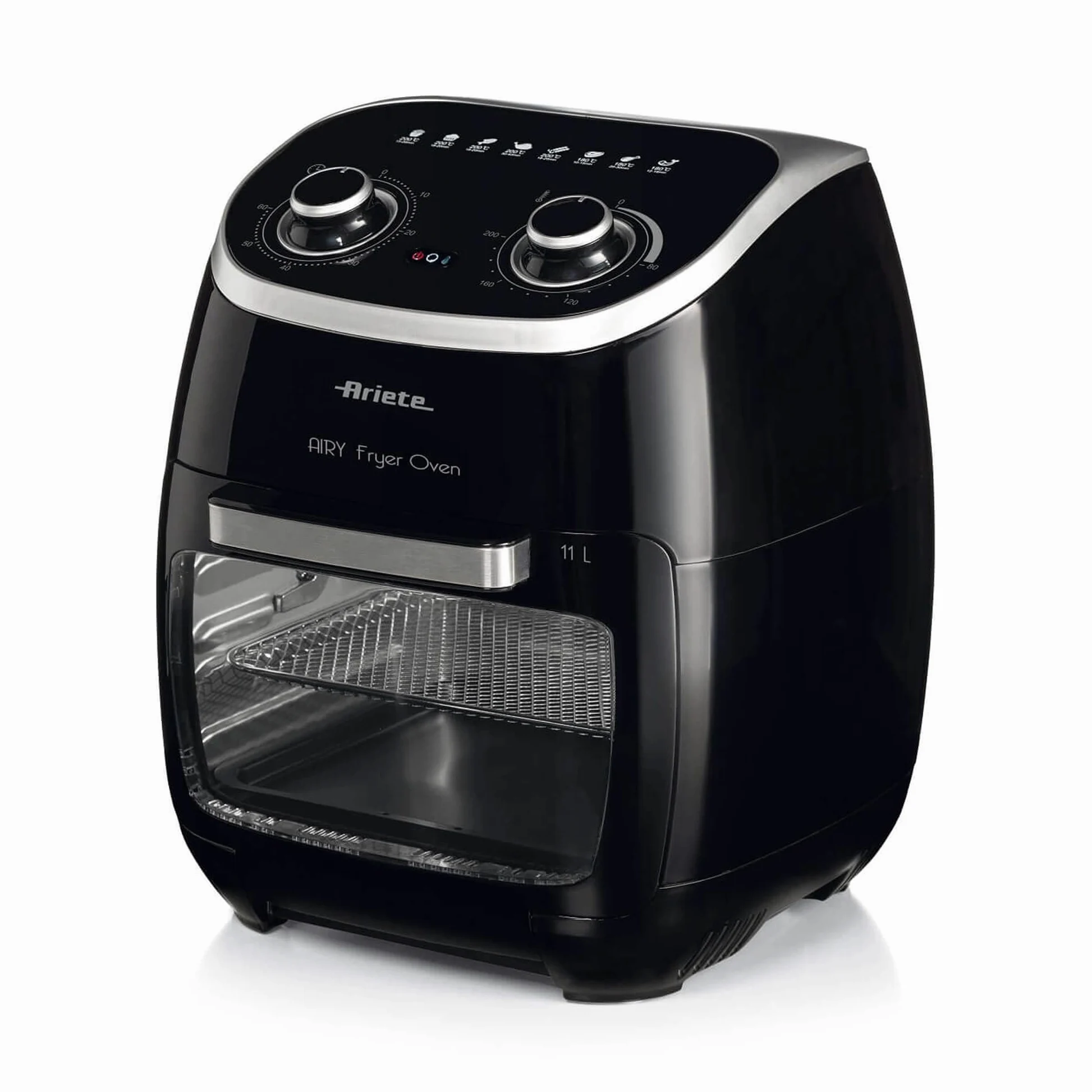 Ariete 4619, Freidora de aire y horno en uno, 11 L, multifunción, temporizador 60 minutos, puerta transparente extraíble, temperatura 80, 200º C, 2000 W, negro