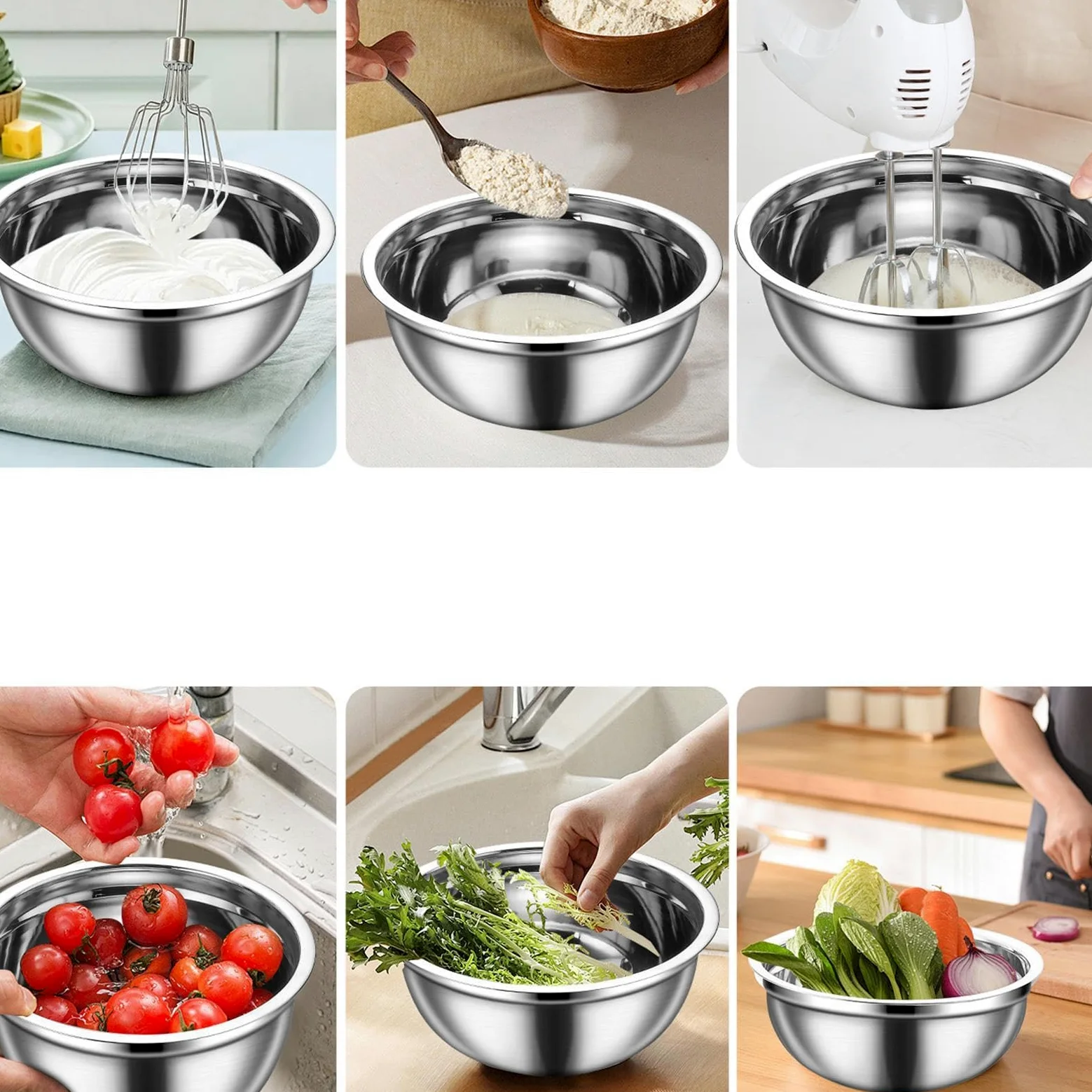Bol Metálico Para Mezclar Base Antideslizante, Aptos para Lavavajillas y | Ideales para Ensaladas, Verduras, Salsas, Cereales, Huevos, Masas y Frutas Para Salsas, Snacks, Huevos