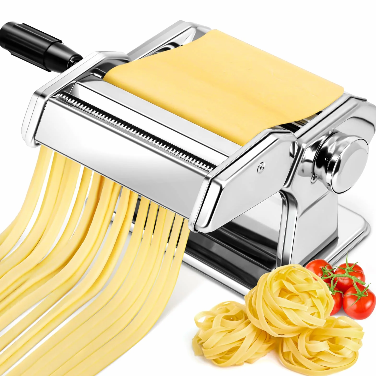 YASHE Máquina de Pasta, Manual Pasta Maker, 7 Grosor Ajustable, 2 Cortador de Masa de Ancho, Acero Inoxidable, Fideos Caseros Bola de Masa Espaguetis