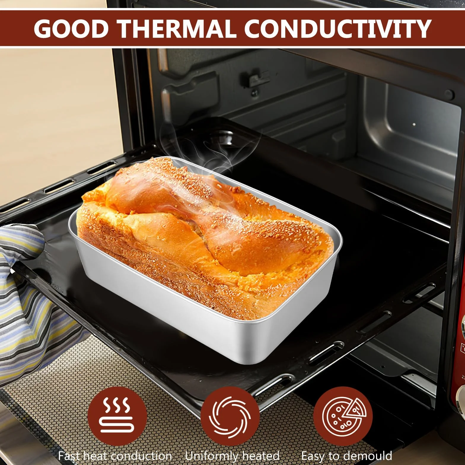 3 Pcs Molde pan Horno Inox, Molde Rectangular Reposteria Antiadherente, Moldes de Acero Inoxidable para Hornear Tostadas Pan Postres Tartas Lasaña(22 x 15 x 6 cm)