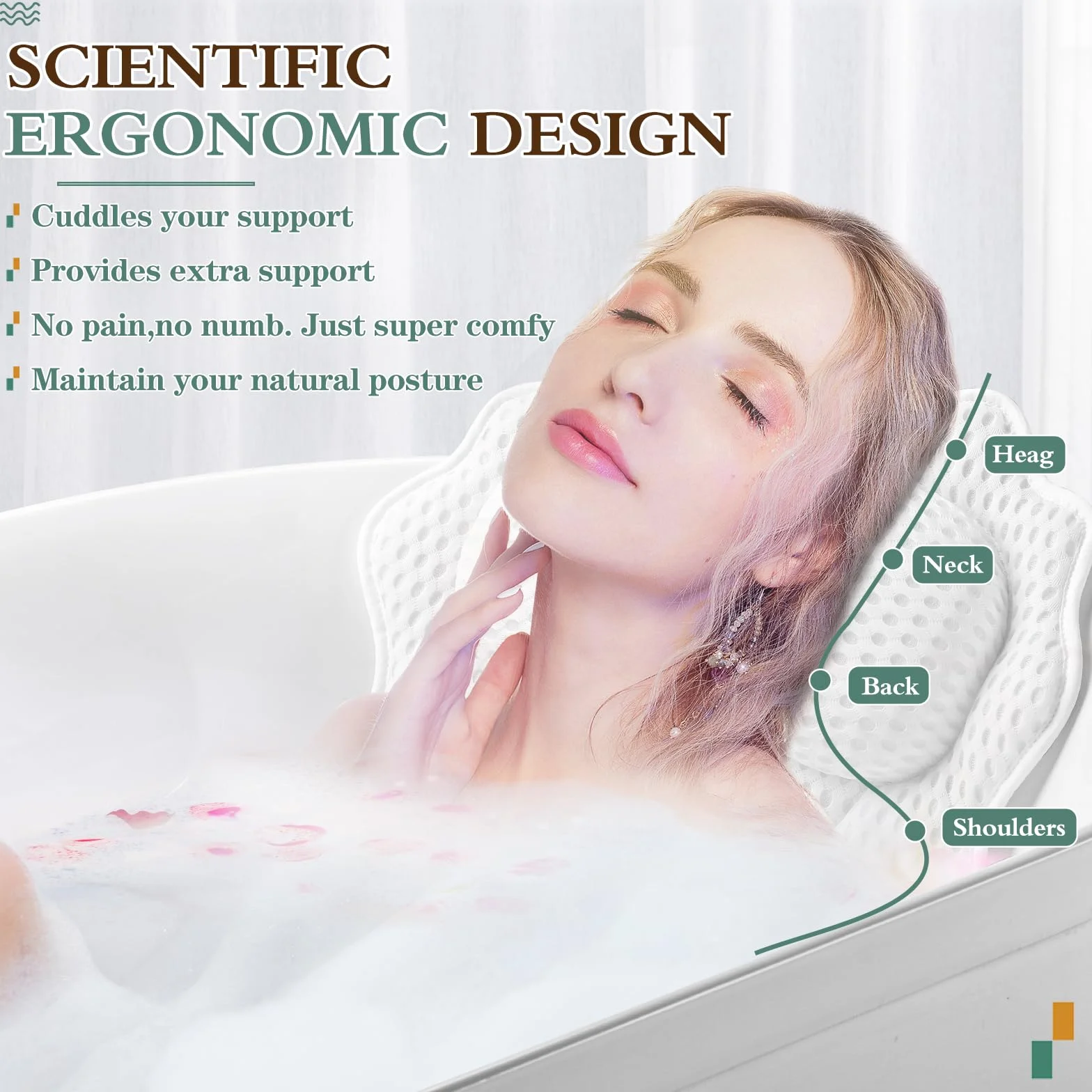 Almohada de baño para Mujeres y Hombres RUVINCE Lujosas Almohadas de baño para bañera Contiene 4 Esponja para el Cuerpo de fregado ergonómico para Cuello, Cabeza y Hombros