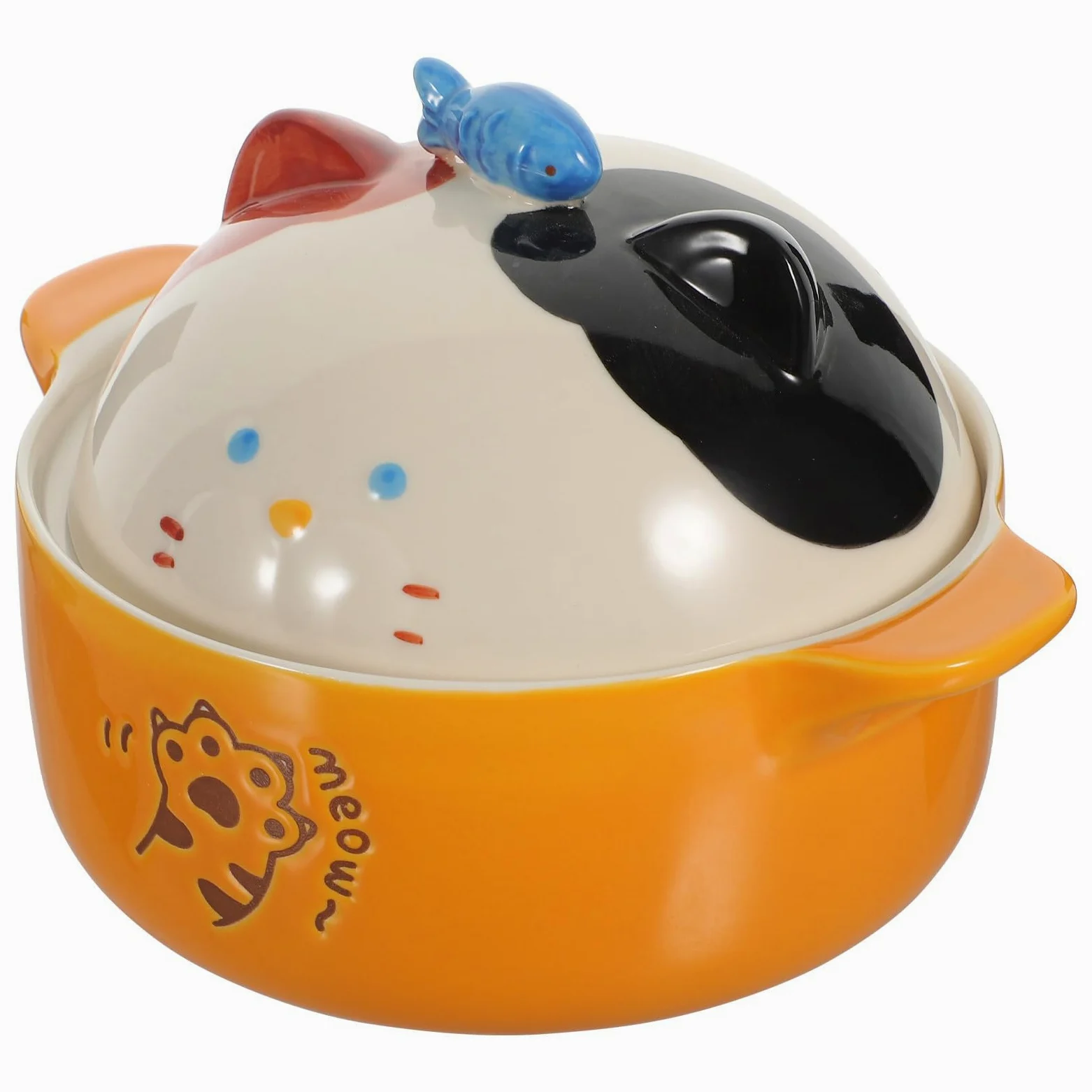 Tazón de Ramen para Gatos con Tapa de Cerámica, 720 Ml | Diseño Felino Japonés, Uso en Hogar u Oficina, Vajilla Creativa para Fideos y Sopa