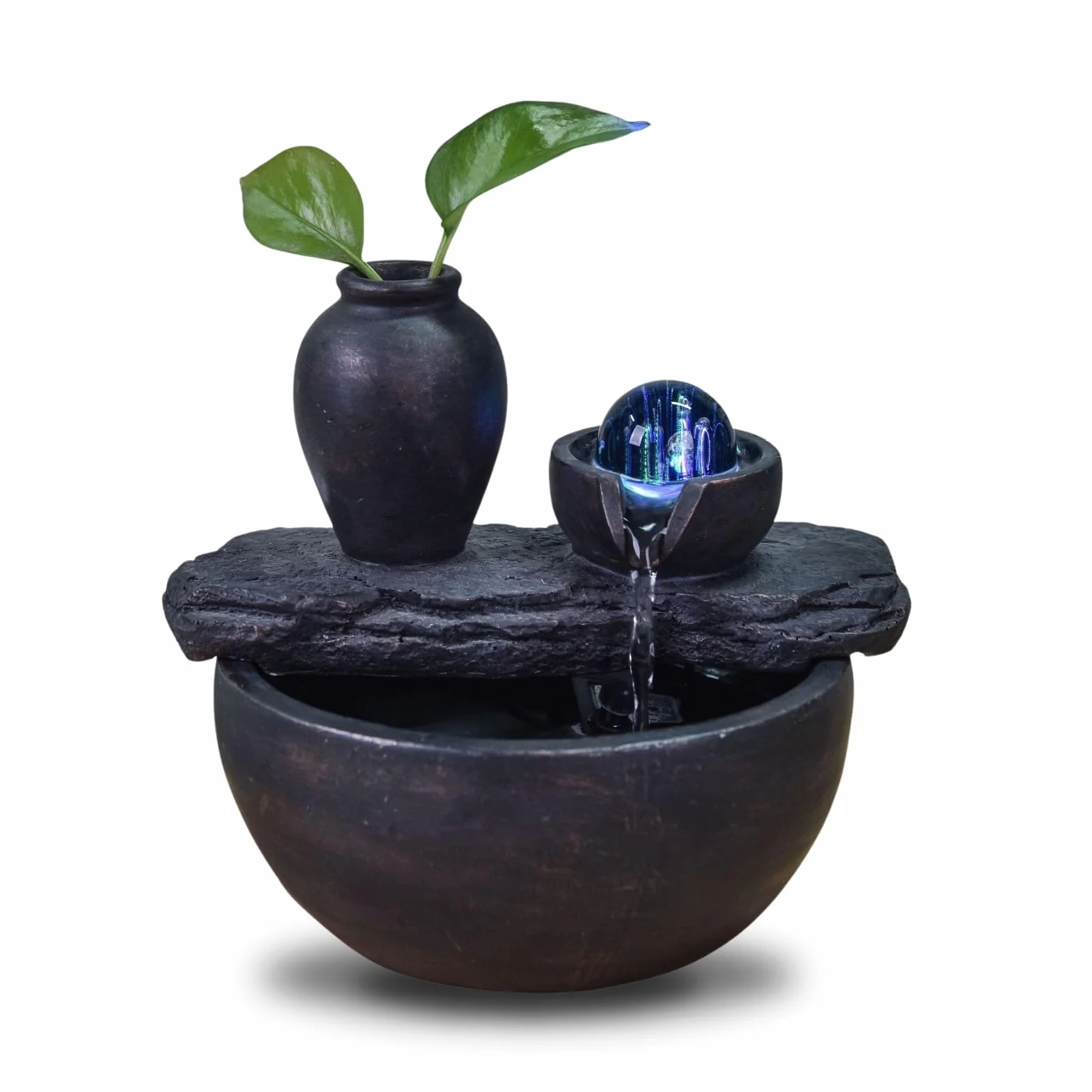 Fuente de Mesa con florero Soli Flor Planten Fuente de Mesa, luz LED Colorida, decoración de hogar auténtica, Idea de Regalo para Mujer y Hombre, 19 x 21 x 17 cm – Sílice Zen'Light
