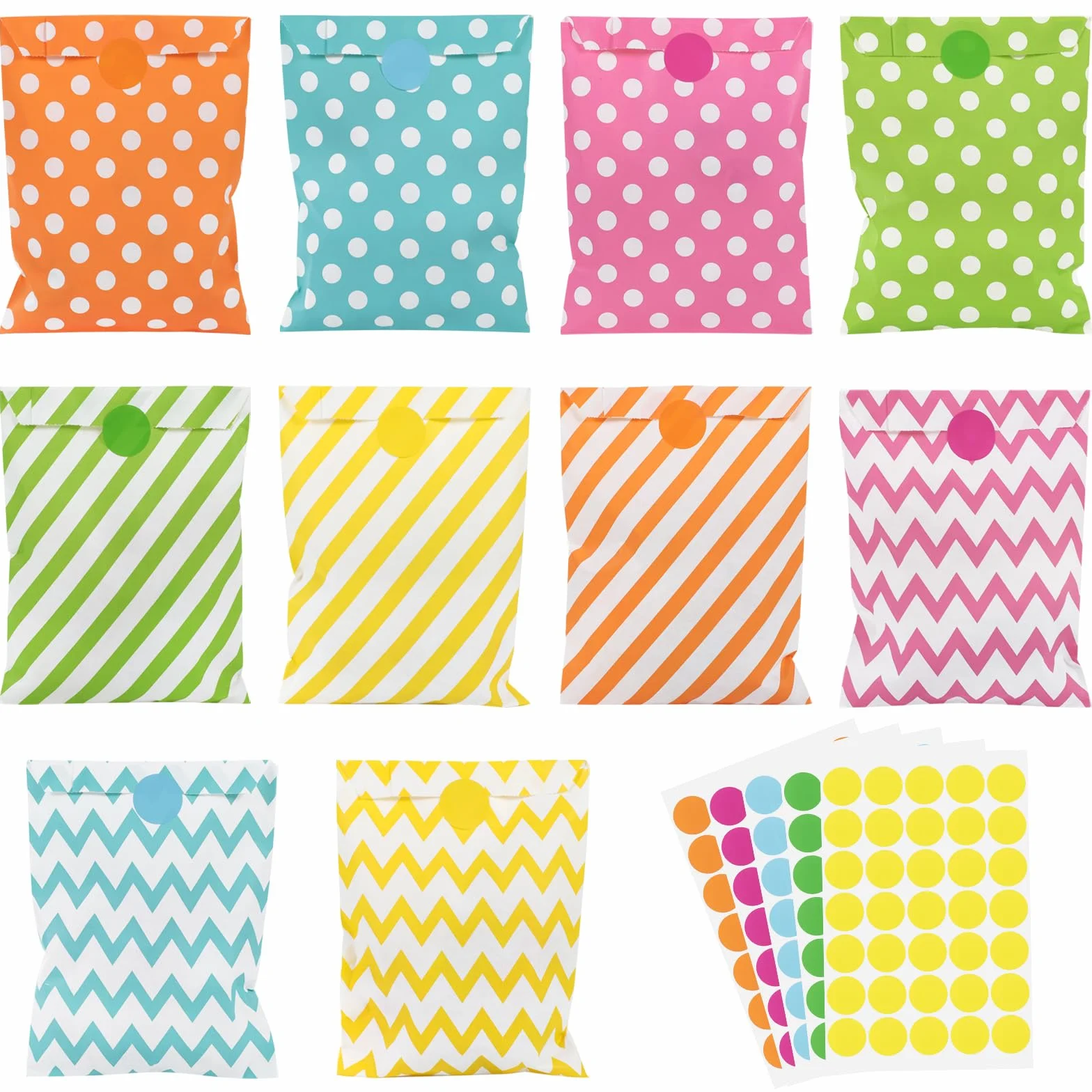 100 Piezas Bolsas de Papel para Regalos, Bolsitas para Chuches Bolsas Papel Kraft Bolsas Regalo Pequeñas con 175 Pegatinas para Envolver Regalos Navidad Halloween Cumpleaños Fiestas (5 Colores)
