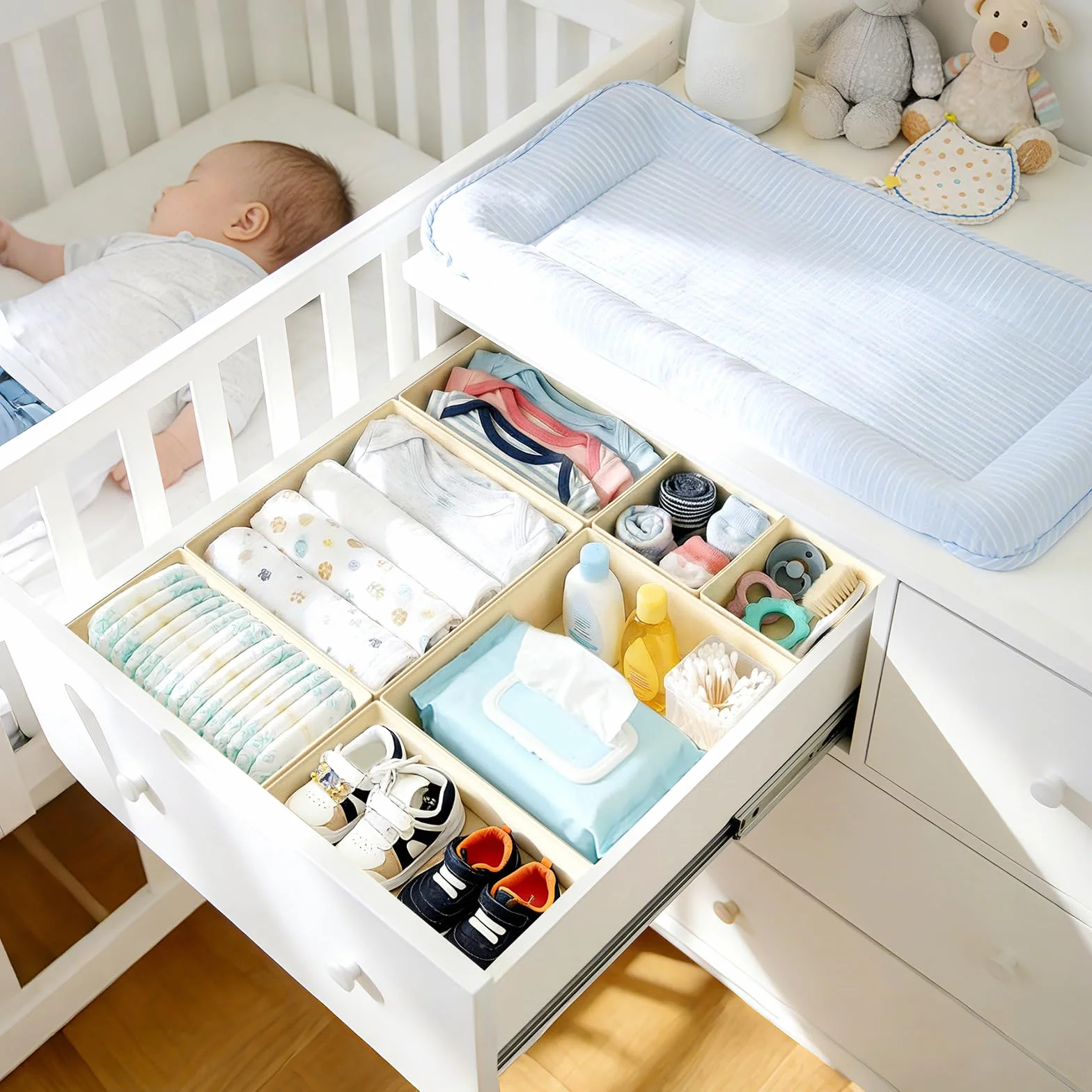 Organizador de Cajones DIMJ - 21 Cajas Plegables de Tela No Tejida para Almacenaje, Beige