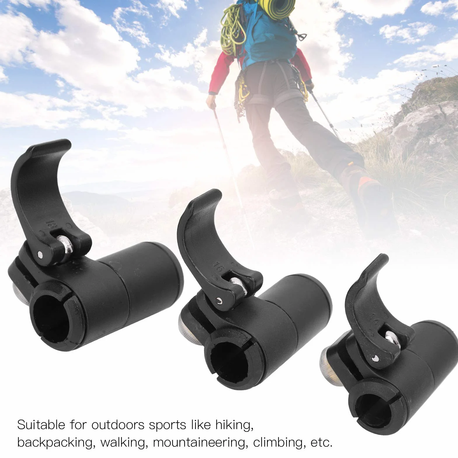 Yosoo Health Gear Candado de Bastón de Escalada 3 Piezas 14 16 18 mm Goma Clip Ajustable para Bastón de Trekking
