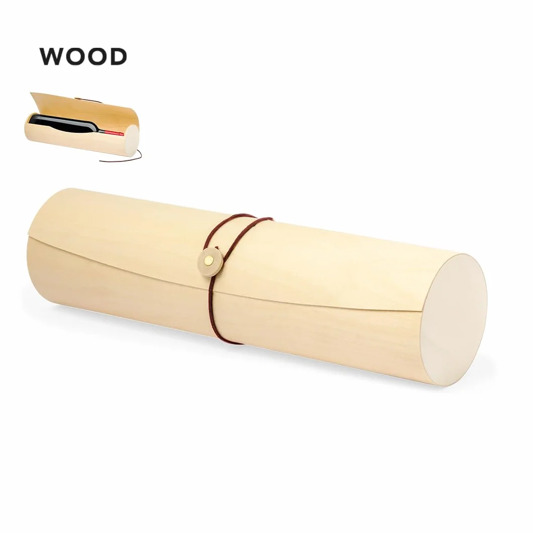 Caja de Vino Enrollable de Madera Natural para Botella 750 ml, Estuche Elegante Reutilizable Estilo Pergamino, Porta Botella Decorativo para Regalo, Bodas y Celebraciones