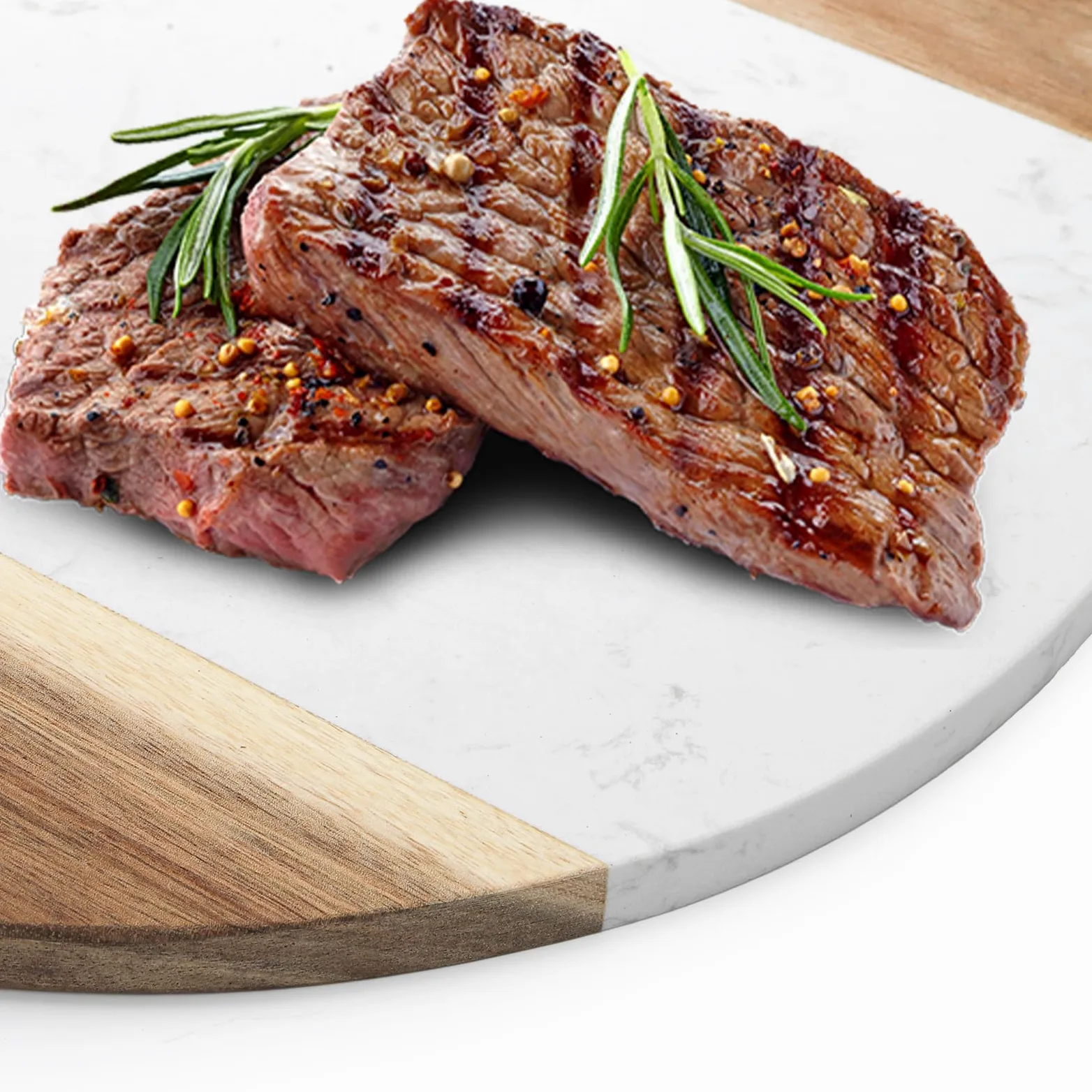 Okllen Tabla de queso de mármol de 12 pulgadas y tabla de servir de madera de acacia, tabla de cortar redonda hecha a mano para queso, embutidos, carne, frutas