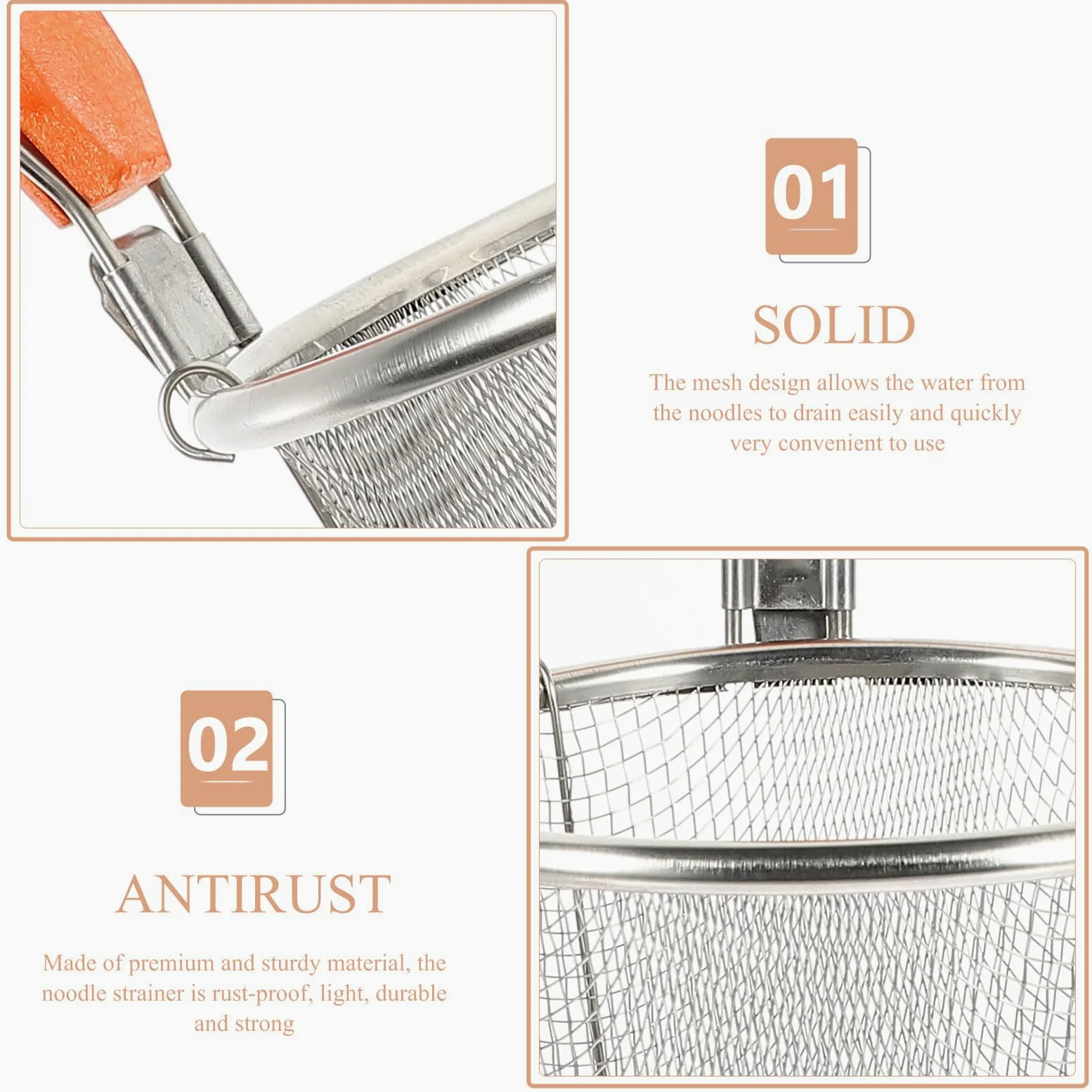 BESPORTBLE Colador de Malla Fina para Fideos de Acero Inoxidable con Mango de Madera 14 Cm, Utensilio de Cocina Práctico para Escurrir Pasta y Sopa, Set de 4 Piezas para Uso Doméstico