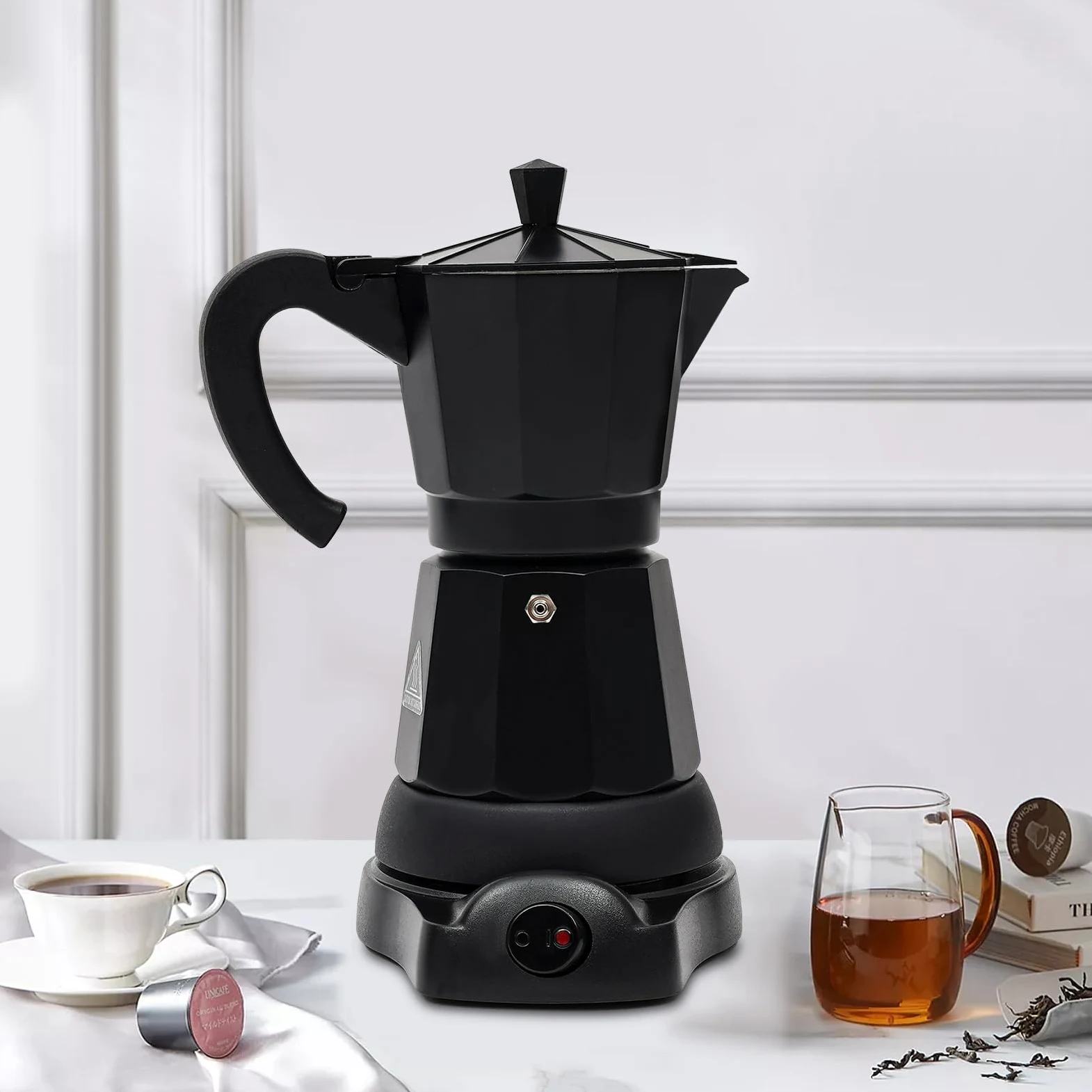 Cafetera italiana eléctrica Mocha, Pequeña cafetera de café expreso para alimentos, temperatura ajustable, máquina de café espresso eléctrica de 300 ml de capacidad, válvula de seguridad