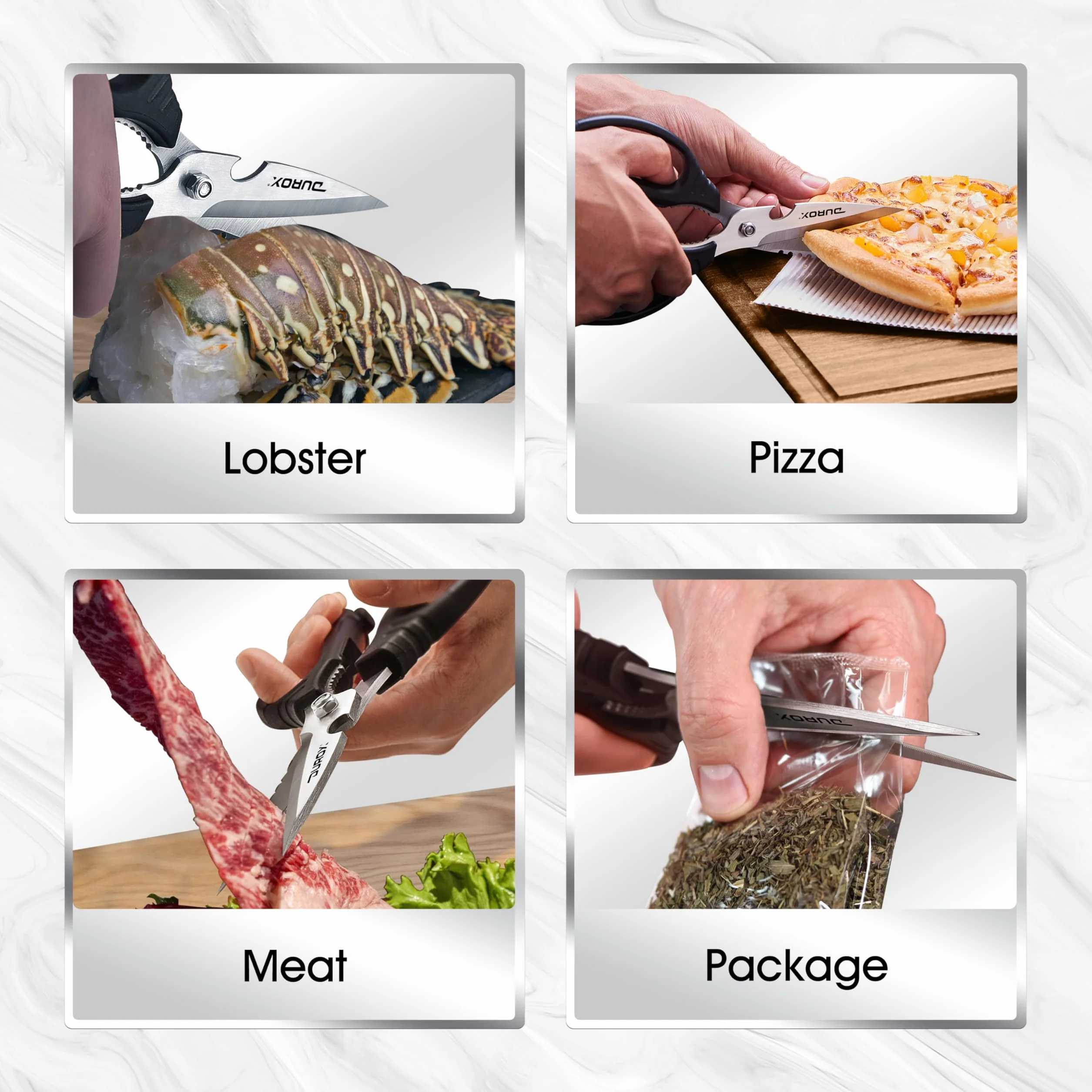 DUROX Tijeras de Cocina Profesionales - Acero INOX con Funciones Multipropósito y Afilador Incorporado. Tijera para Cortar Pizza, Carne y Marisco. Diseño Desmontable para una Limpieza Sencilla.