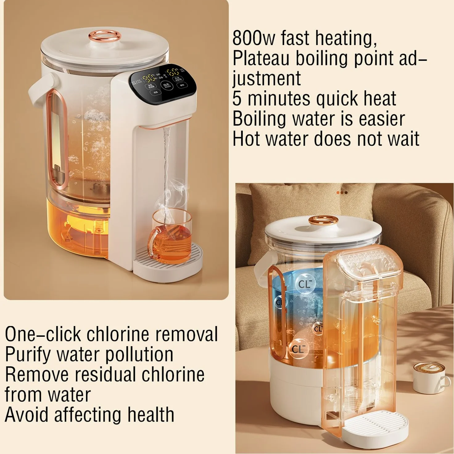 dispensador de agua fria y calienteDispensador de agua caliente instantáneo pequeño, todo en uno, con calefacción de escritorio, puro, para el hogar, 2,3 L/2,5 L(Color:2.5L)