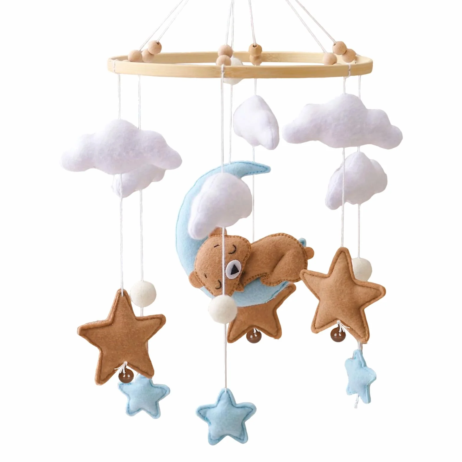 Móvil Decorativo para Cuna de Bebé con Oso Luna Estrellas Nubes
