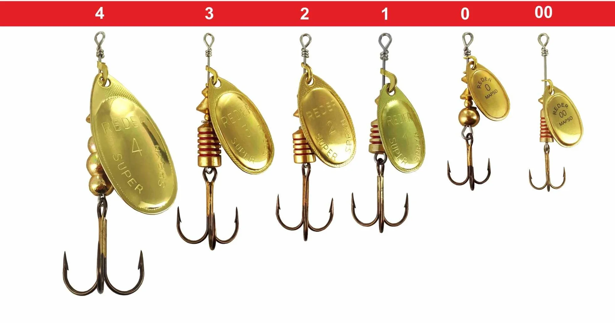 MAPSO 5 Cucharillas de Pesca REDER-2 Oro 4,50 GMS