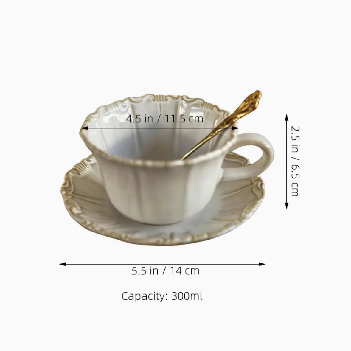 DECHOUS Juego de Taza de Cerámica Estilo Elegante Vintage de 300ml Platillo Antideslizante y Fácil de Limpiar, Adecuado para Disfrutar Café o Té en Casa