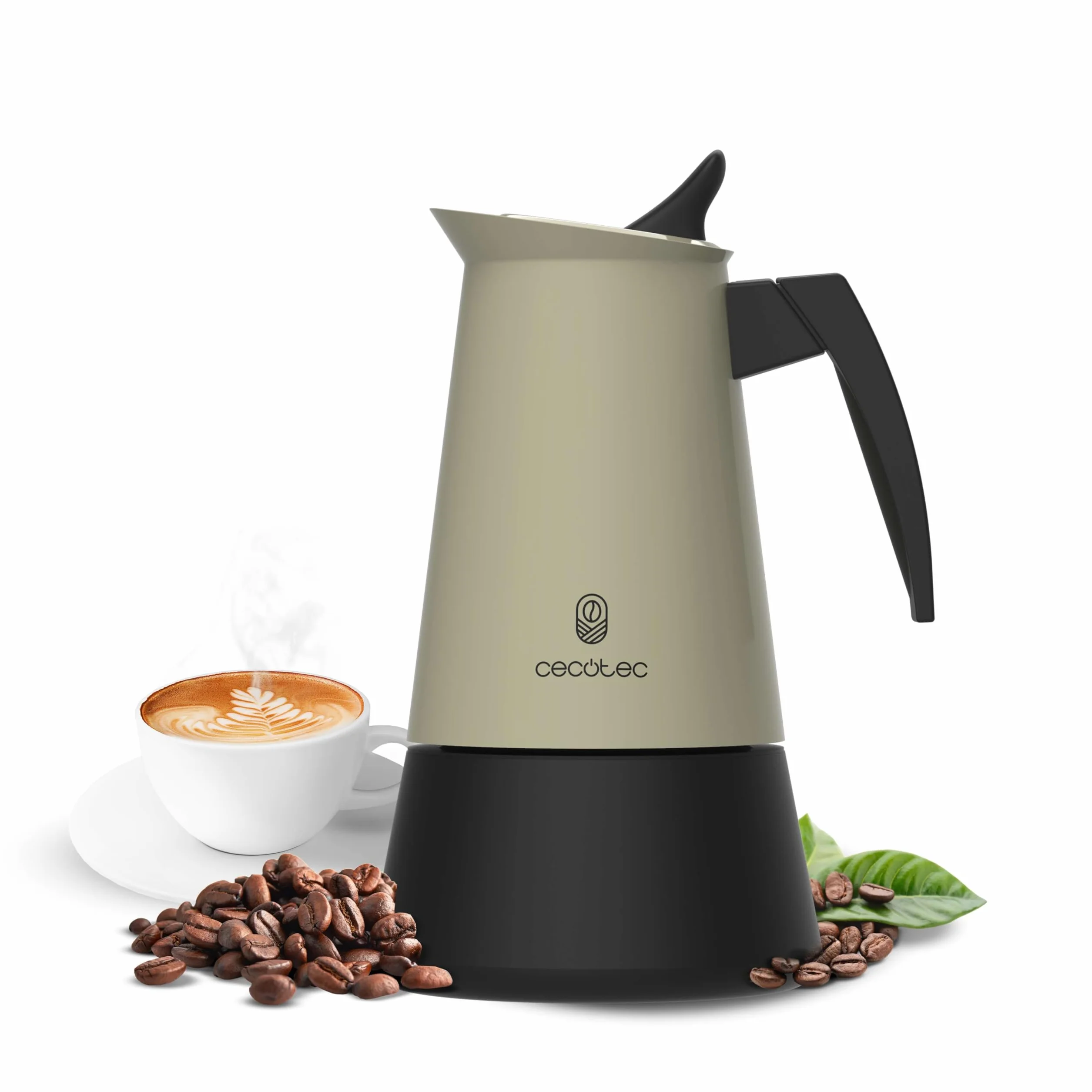 Cecotec Cafetera Italiana Piccolina 900 Green. 450ml, 10 Tazas de Café, Acero Inoxidable, Apta Todas Superficies, Filtro Premium, Válvula Seguridad, Mango Termorresistente, Diseño Elegante