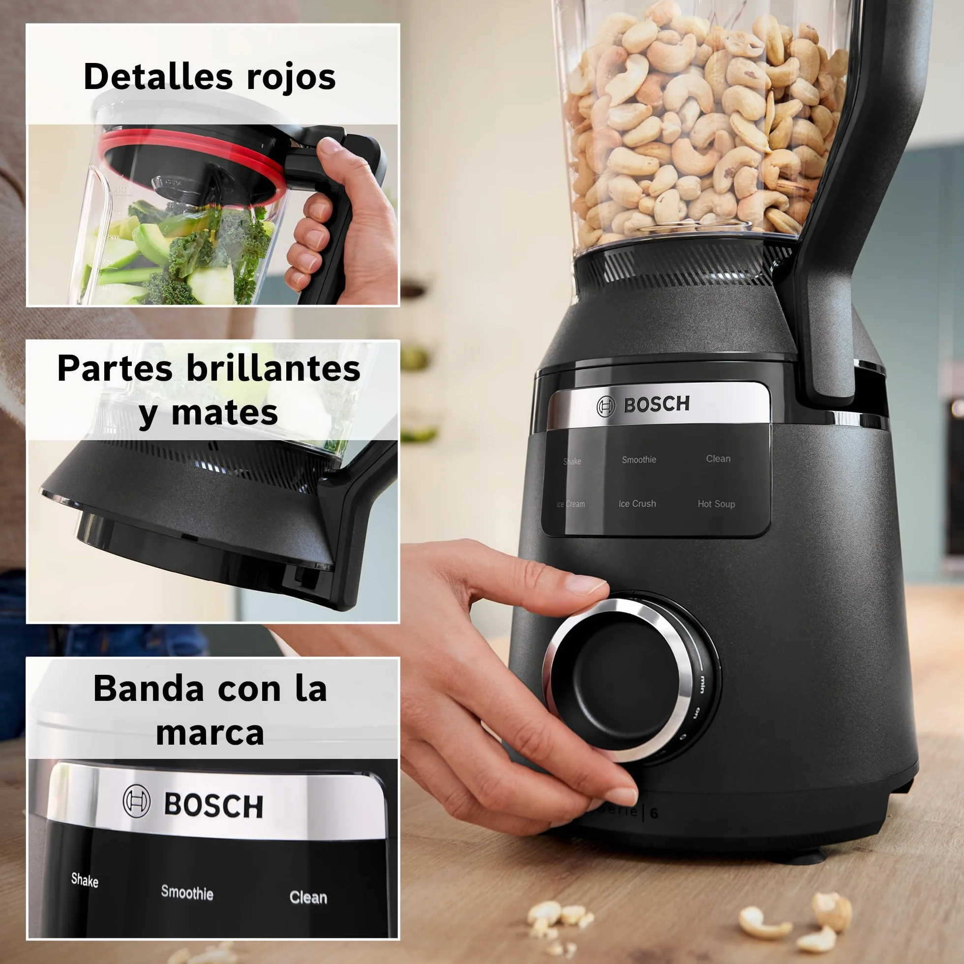 Bosch - Batidora de vaso VitaPower Serie 6, motor de 1800 vatios, velocidad del motor de hasta 45.000 rpm, 6 programas automáticos, jarra batidora Tritan, negro, MMB6652B