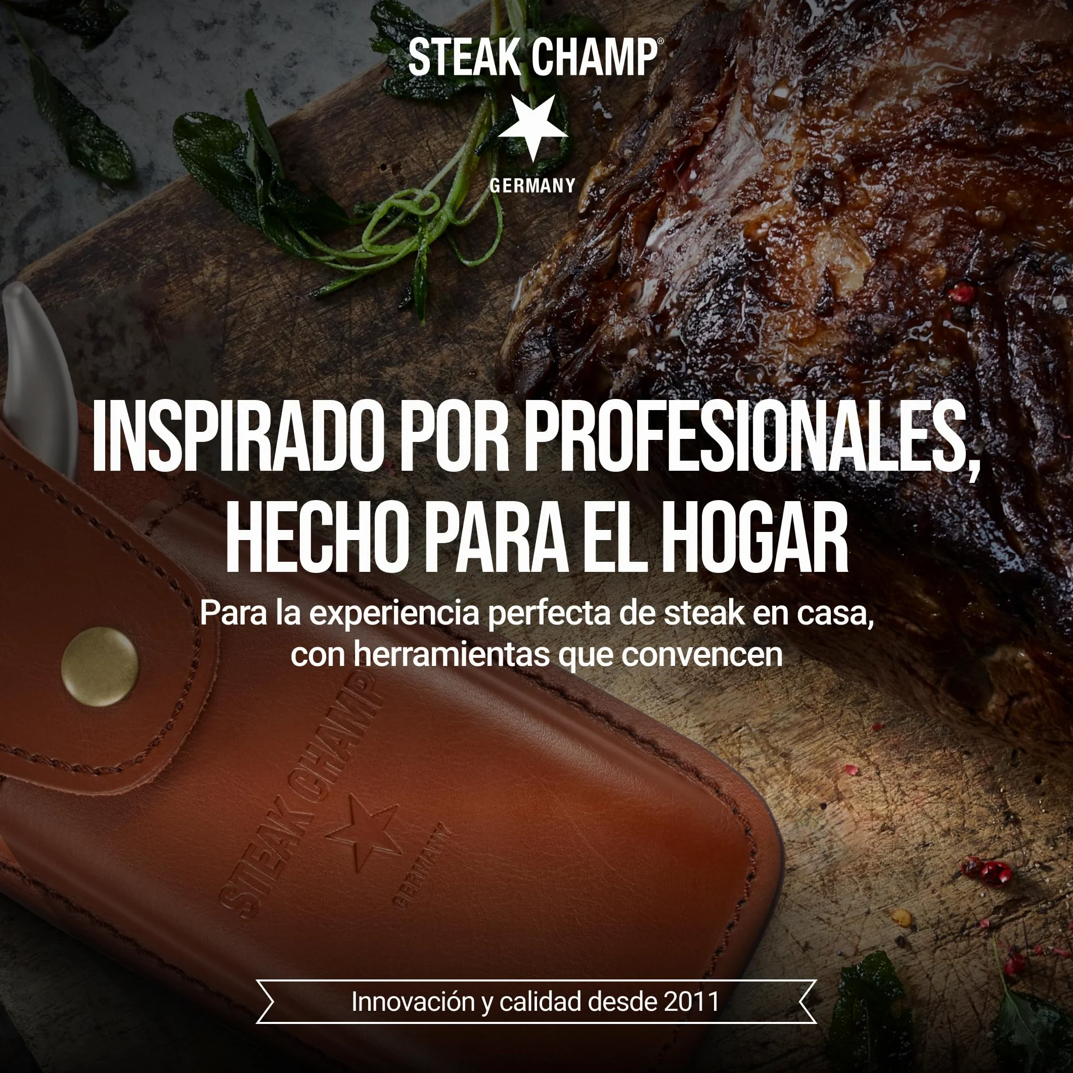 Funda de Cuero Steak Champ para Tenedor de Carne Bull Fork, Fabricada en cuero de alta resistencia, Ideal para Cinturón, con Lengüeta de Seguridad y Botón a Presión