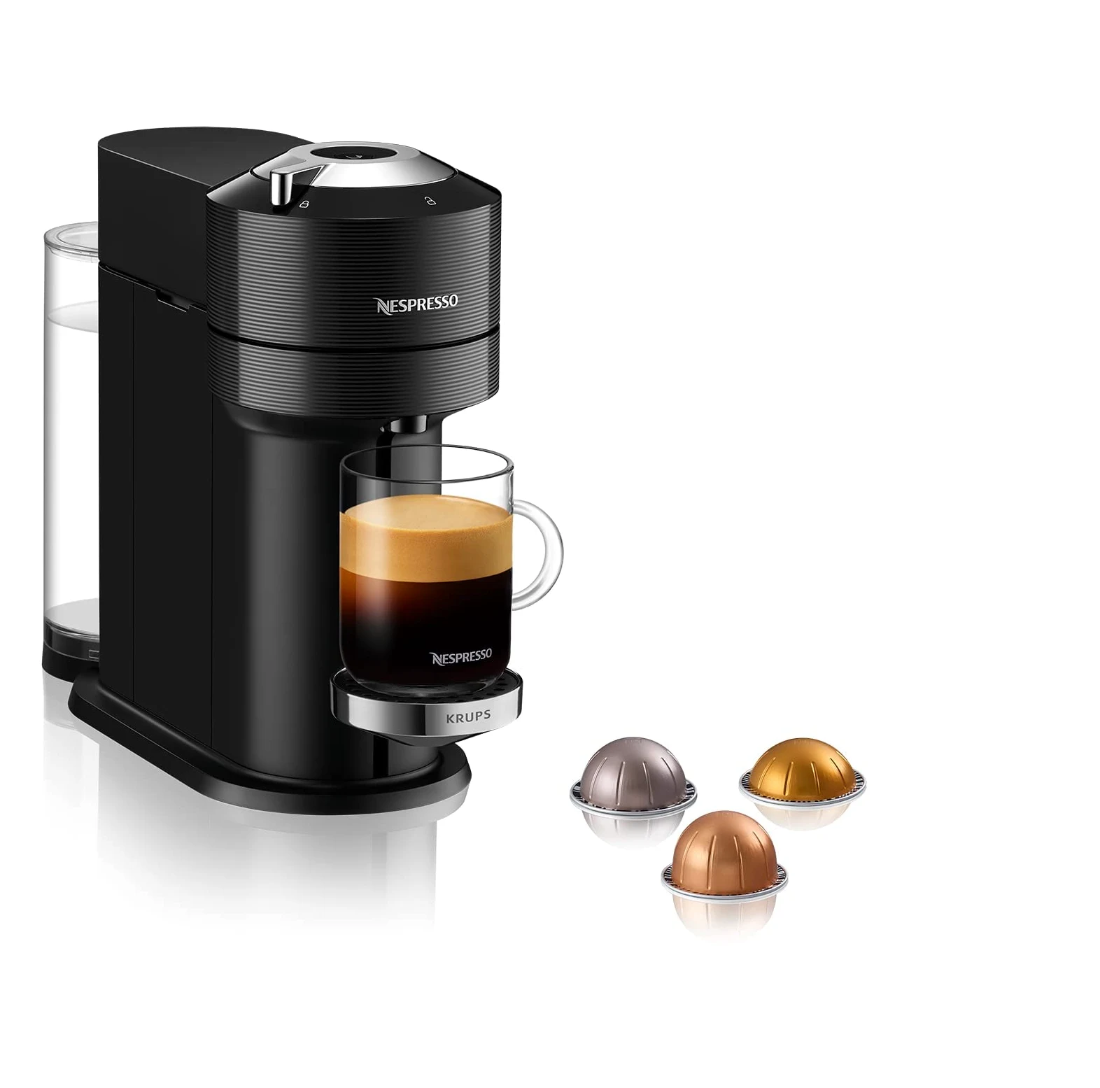 Krups Nespresso VERTUO Next XN9108 Cafetera de cápsulas, máquina de café expreso de Krups, café diferentes tamaños, 5 tamaños tazas, tecnología Centrifusion, calentamiento 30s, Wifi y Bluetooth, Negra