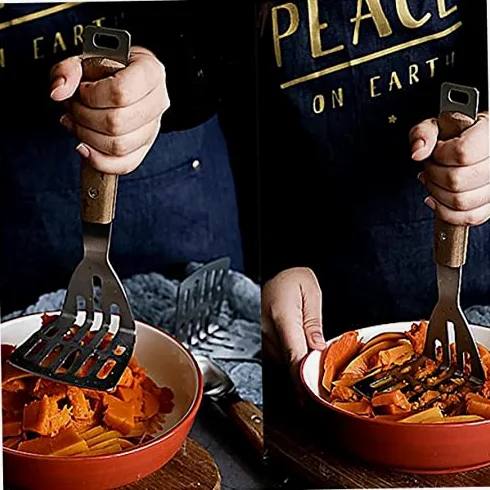 iturador de patatas Kichen, triturador de patatas, triturador de judías, triturador de patatas manual, triturador de patatas, triturador de frutas, prensador de ajo para bebé de mano de madera (caqui)