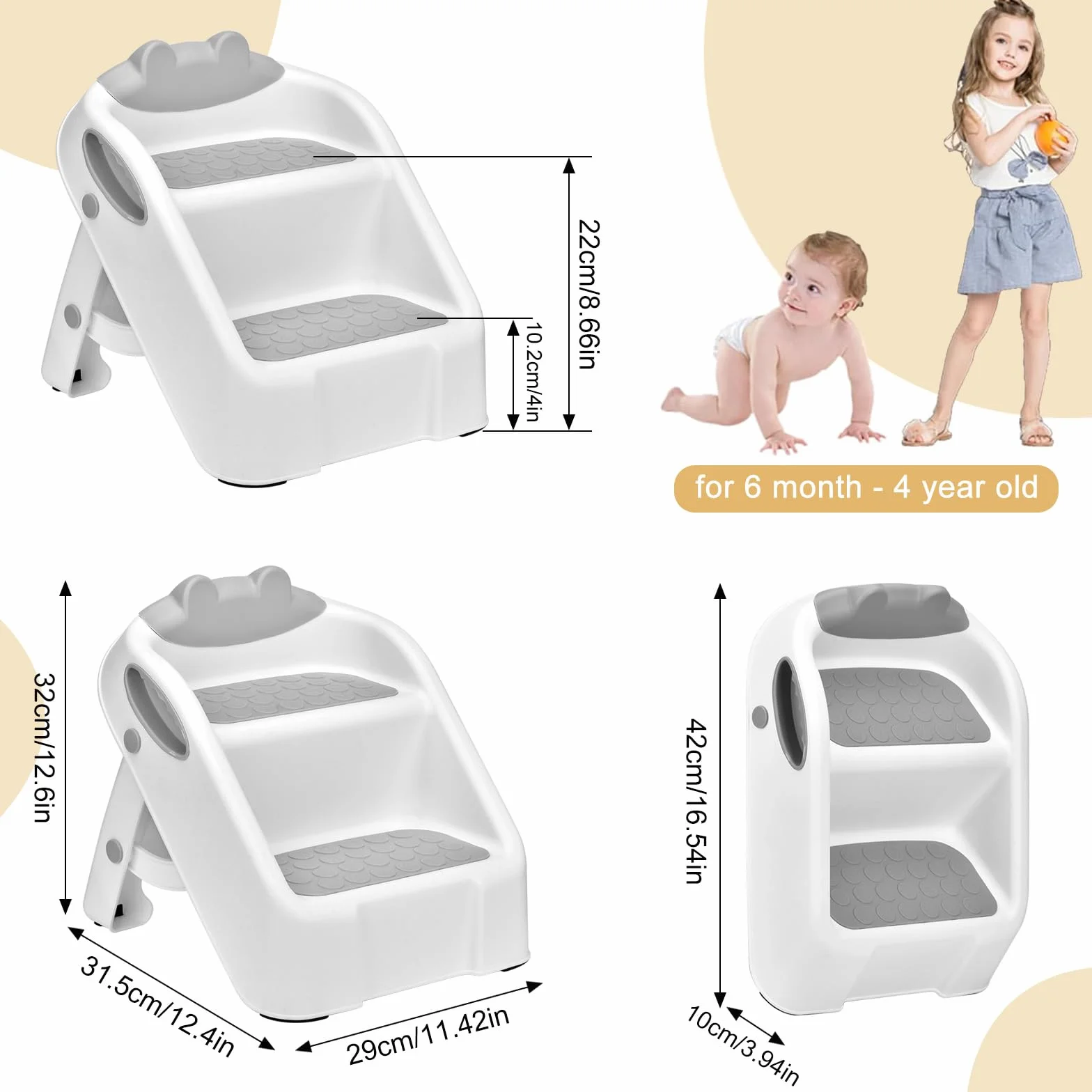 Taburete plegable para niños 2 niveles baño cocina