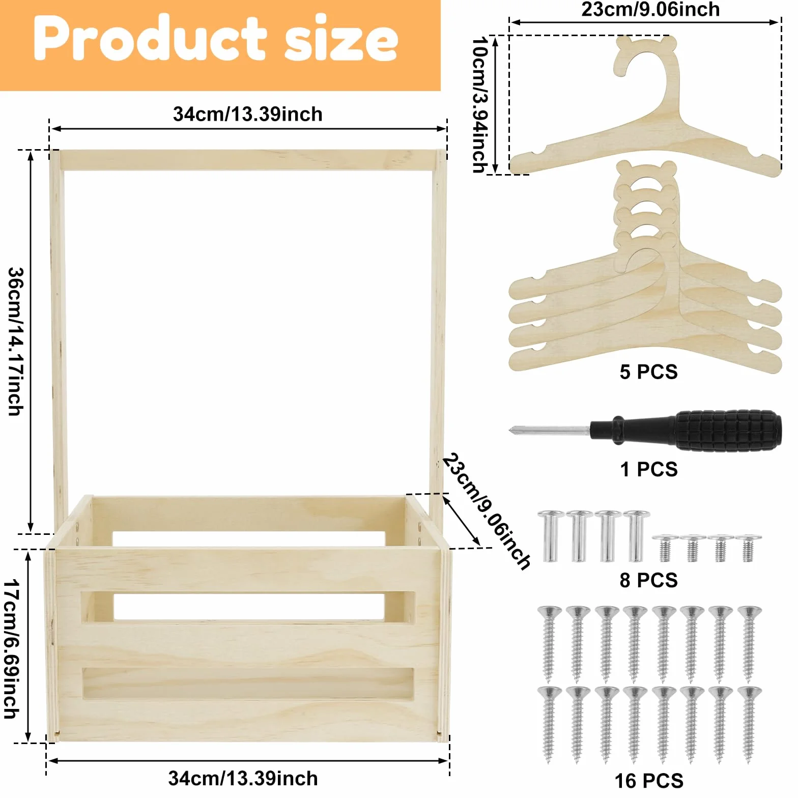 Cesta de bebé regalo con asa de madera 41x30x20 cm para baby shower almacenamiento recién nacidos