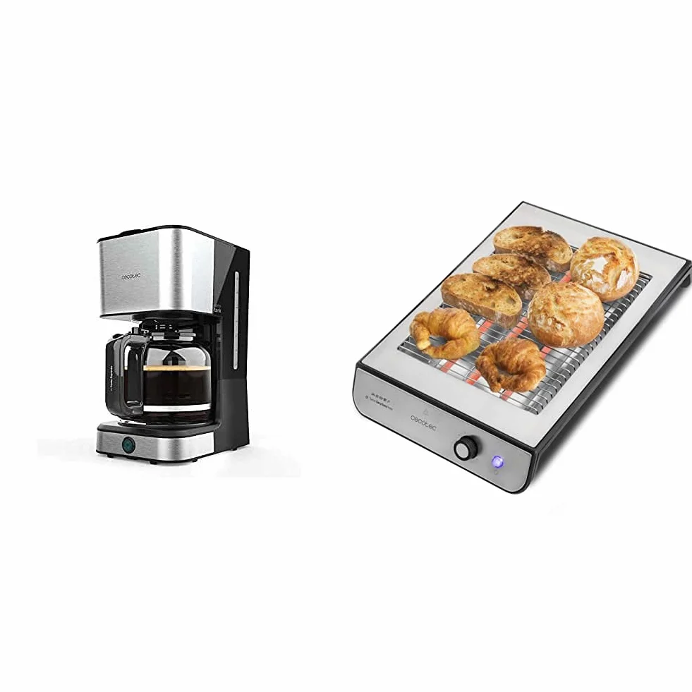 Cecotec Cafetera de Goteo Coffee 66 Heat. 950 W, Tecnología ExtemeAroma + Tostador Plano Horizontal Turbo Easy Toast Inox. 3 Resistencias de Cuarzo, 6 Niveles de Potencia, Bandeja Recogemigas