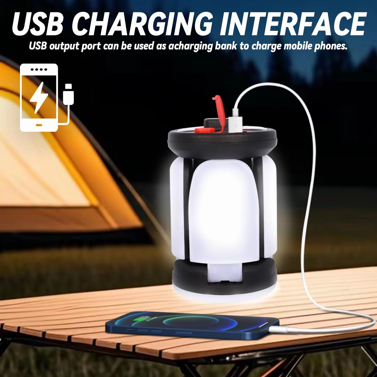 Lámpara Camping Recargable LED 3600mAh 6 Modos Iluminación Portátil Resistente al Agua