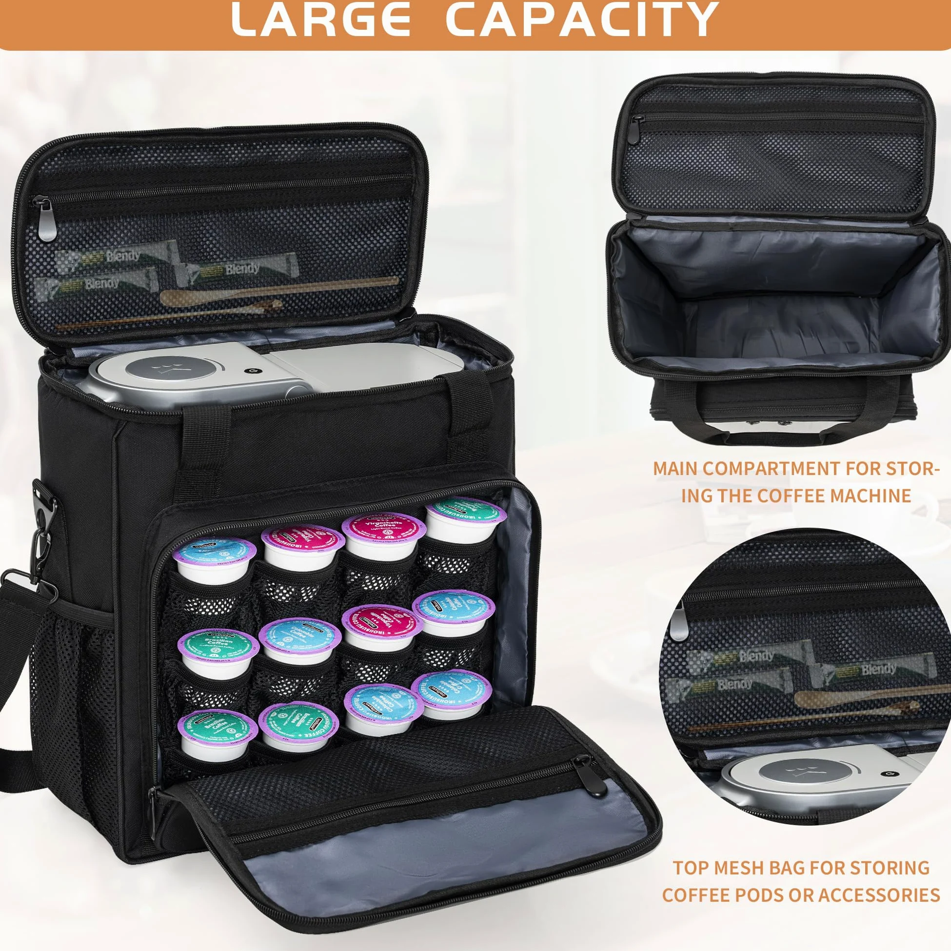 OUUTMEE Bolsa de transporte para cafetera compatible con Keurig K-Mini o K-Mini Plus, bolsa de almacenamiento portátil con bolsillos adicionales, funda de almacenamiento con correa para el hombro
