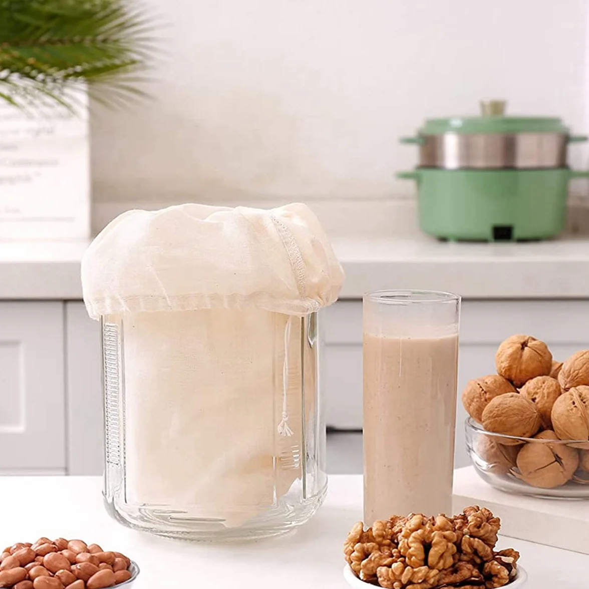 Maname® 5 Bolsas De Tela Reutilizables Filtrar Leche Vegetal. Bolsa para Escurrir Verduras. Colador De Tela Estameña Para Cocina. 3 Grandes + 2 XL Nut Milk Bag. Estopilla. Cheesecloth - Colador Kefir