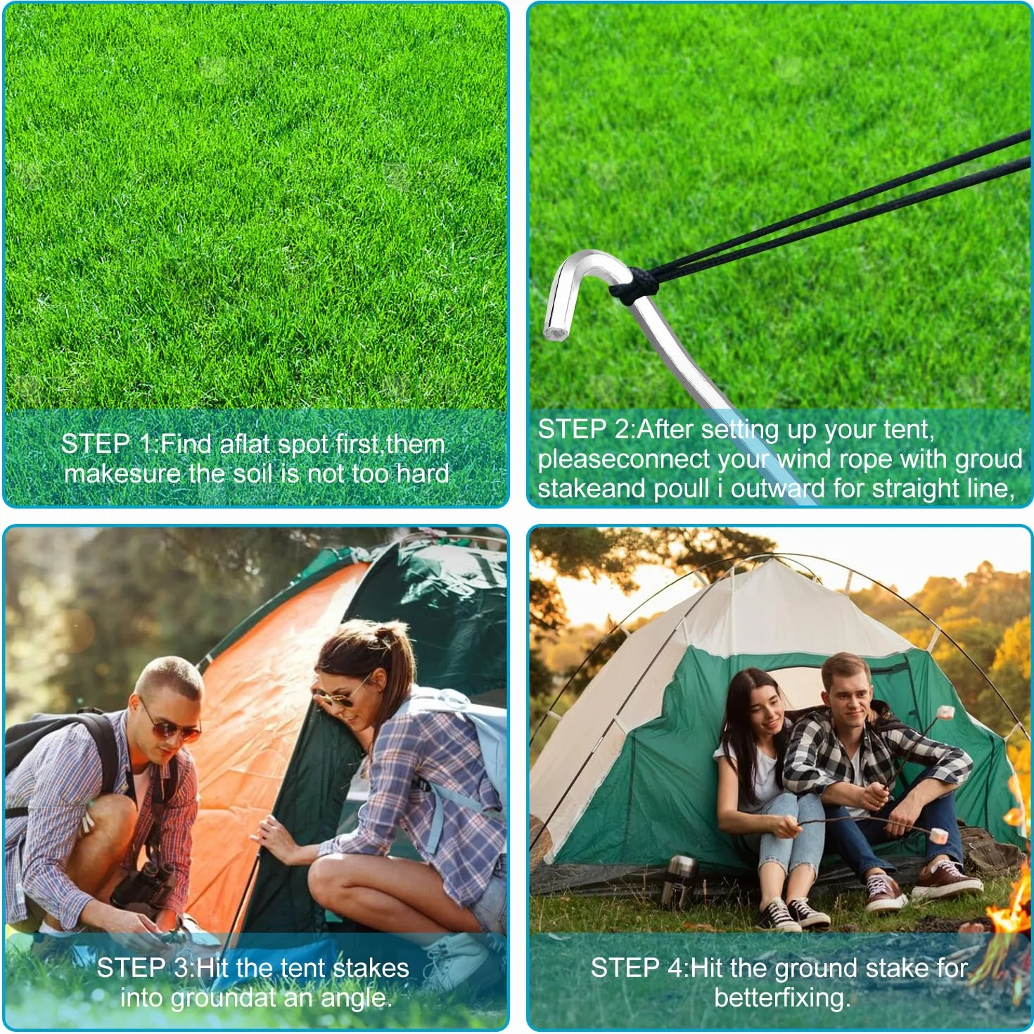 Piquetas Camping Suelo Duro 18 cm Pack 14 Clavos Estacas Jardín Tiendas Campaña