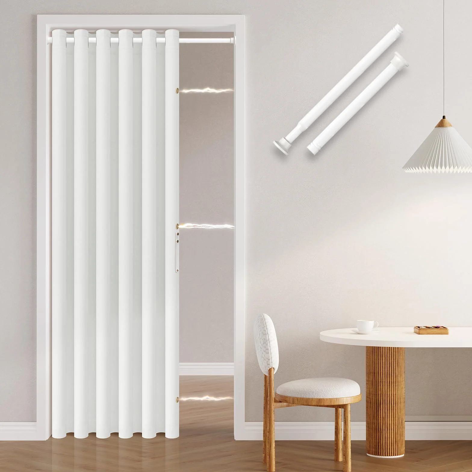 Jilron Cortina para puerta sin taladrar: fácil montaje con barra telescópica y cierre magnético – Protección de la privacidad en la habitación (blanco-201 x 130 cm)