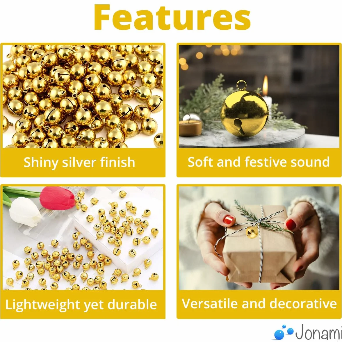 120PCS Mini Cascabeles Dorados Campanas de Cobre para Manualidades Joyería Decoración Navidad Regalos – 12mm