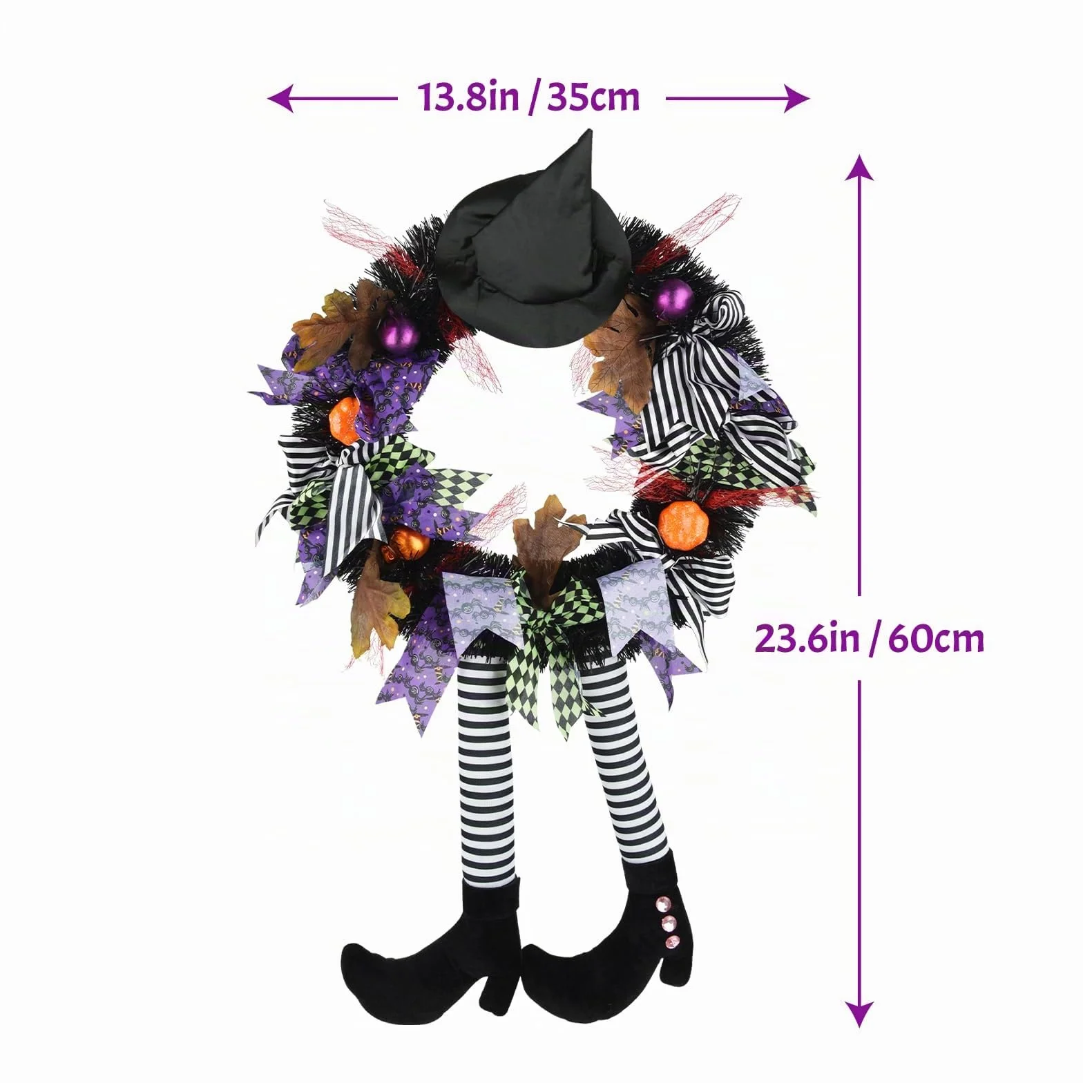 Timiyou Decoración de Corona de Halloween,Hallowee Guirnalda de Bruja, Pierna, Calabaza, Hoja de Arce,Corona De Halloween para Colgar En La Puerta Decoracion para Puerta de Casa, al Aire Libre