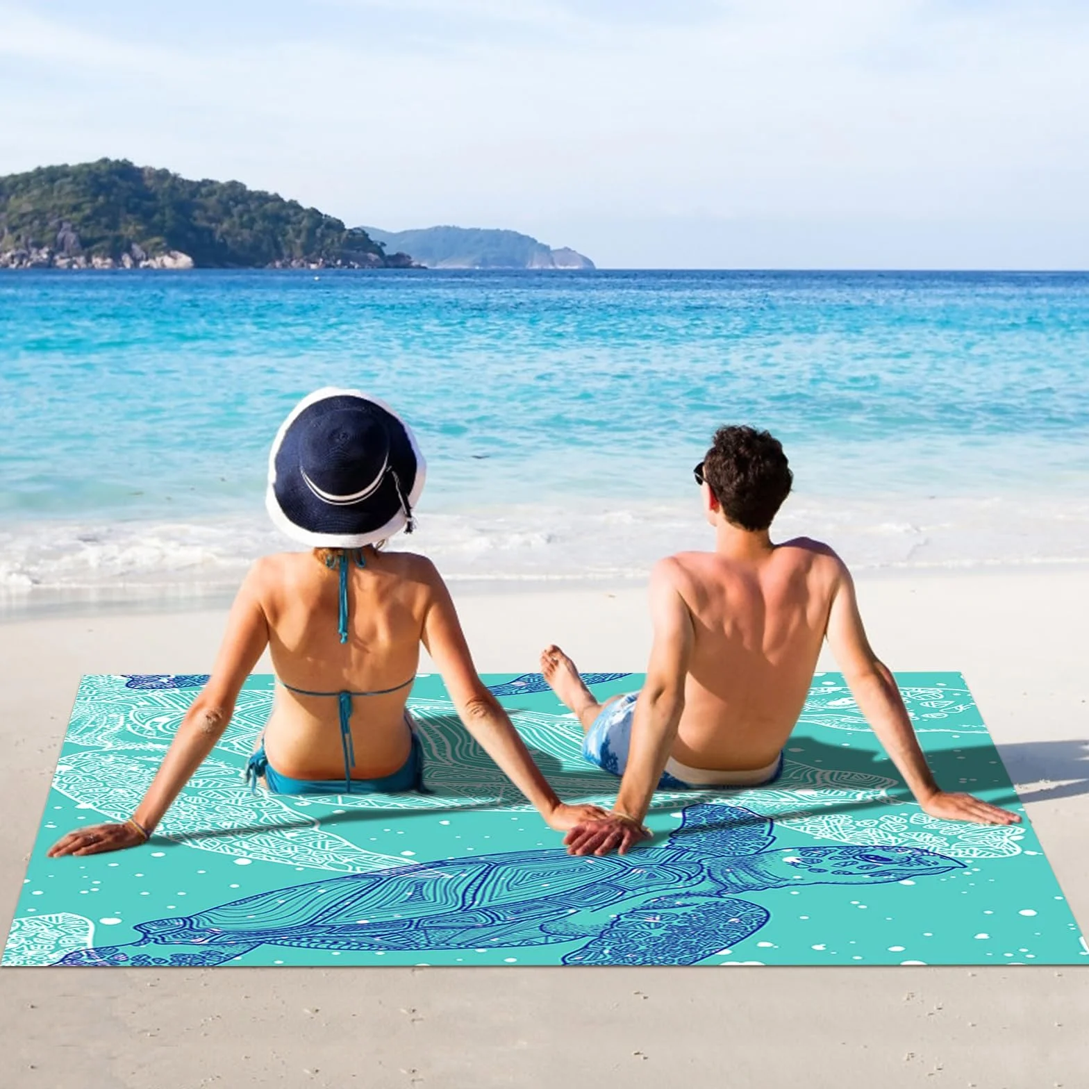 Esterilla de Playa Impermeable 200 x 210 cm XXL Resistente a la Arena y Agua, para Camping y Playa (Verde-B)