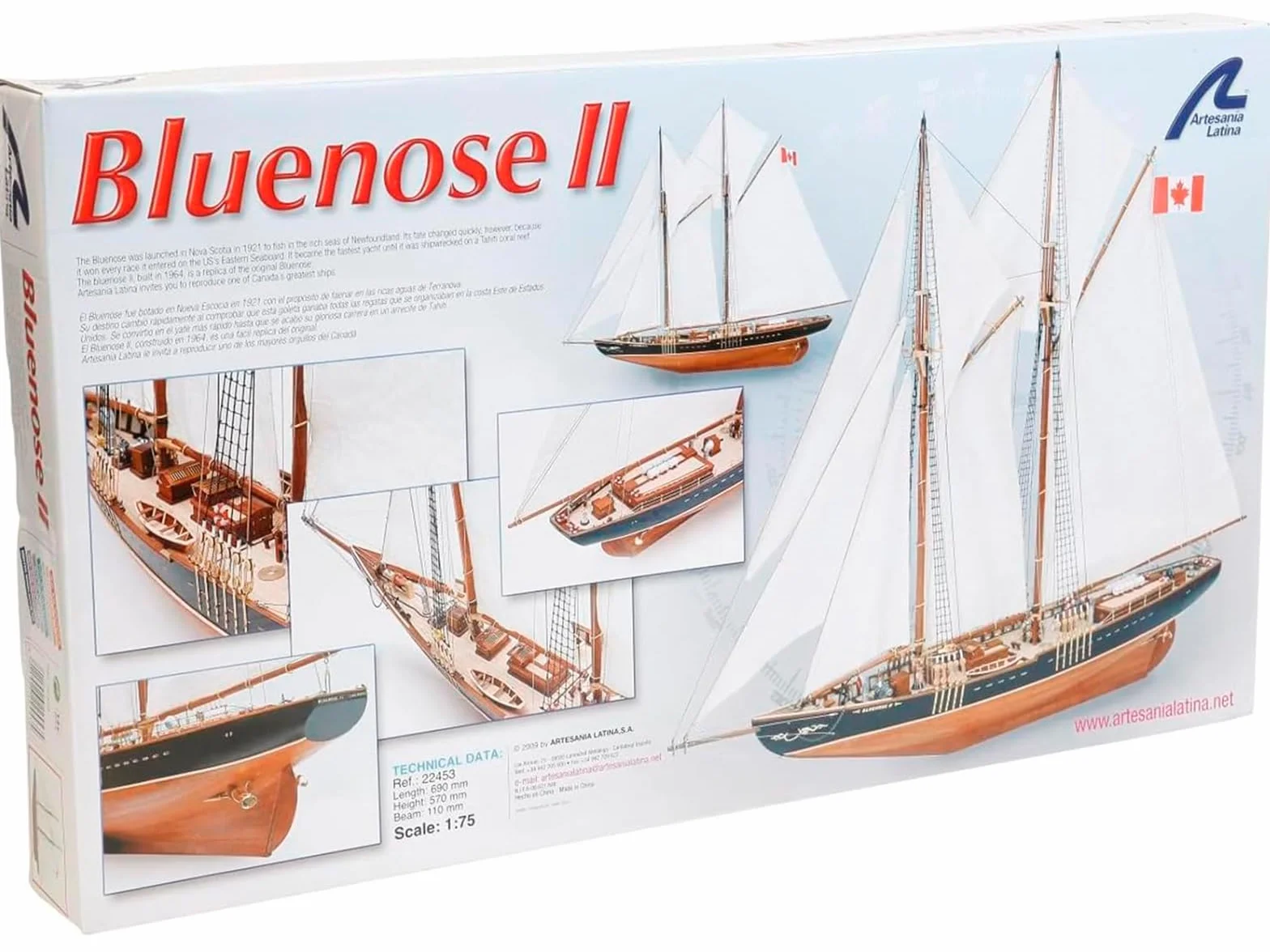 Artesanía Latina - Maqueta de Barco en Madera - Barco de Pesca y Regatas, Goleta Canadiense Bluenose II - Modelo 22453, Escala 1:75 - Maquetas para Montar - Nivel Medio