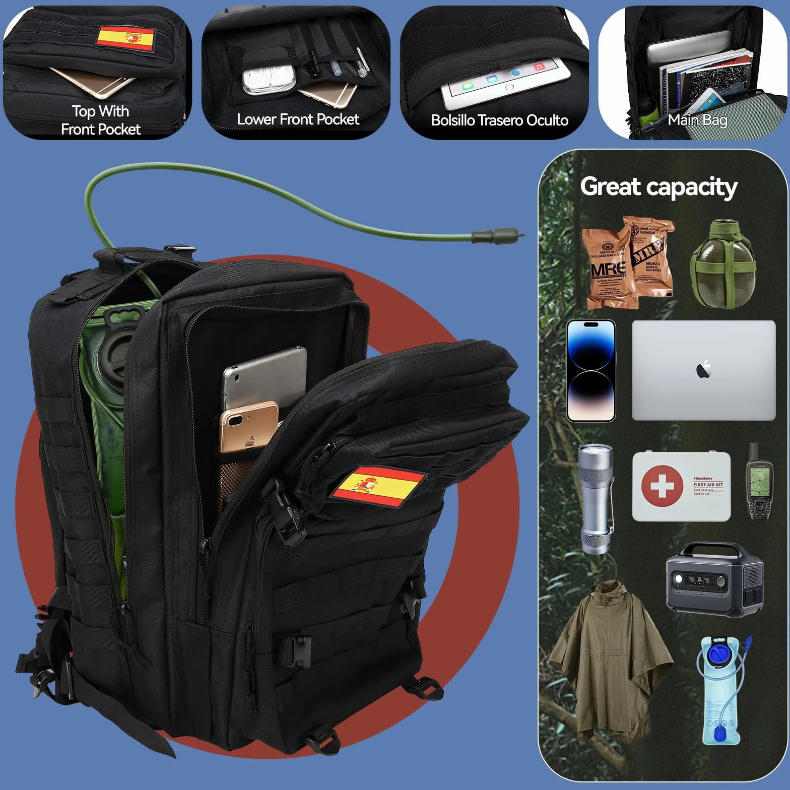 Delgeo Mochila Táctica 25L/45L Militar Impermeable Plegable para Montañismo Senderismo Camping