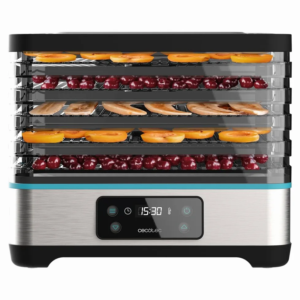 Cecotec Deshidratador de Alimentos VitaDry Pro. 300 W, Deshidratadora de Frutas con 5 Bandejas Altura Regulable, Pantalla Digital, Temporizador 30 min a 48 hs, Temperatura 35º-70º, Inox