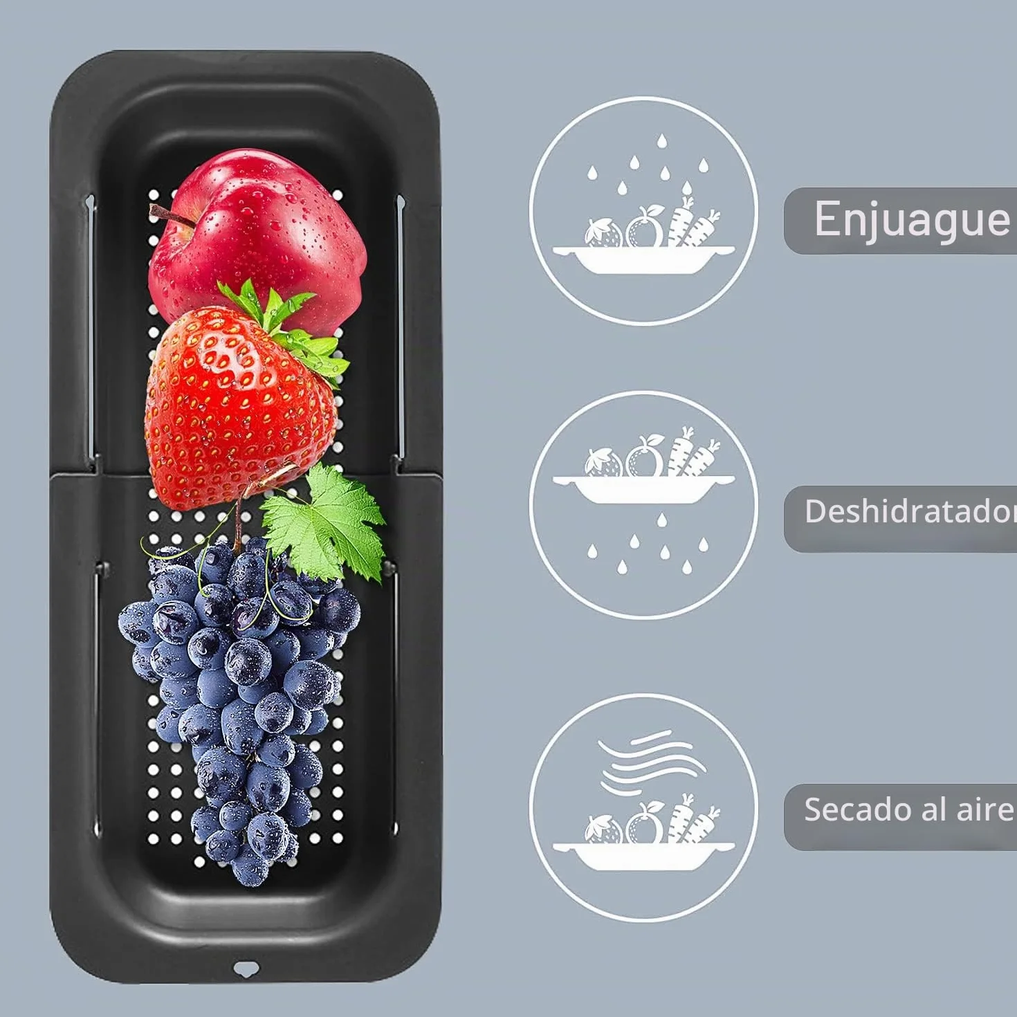 Escurridor plegable de cocina extensible colador frutas verduras cortador pasta comida cesta ahorra espacio portátil sobre el fregadero