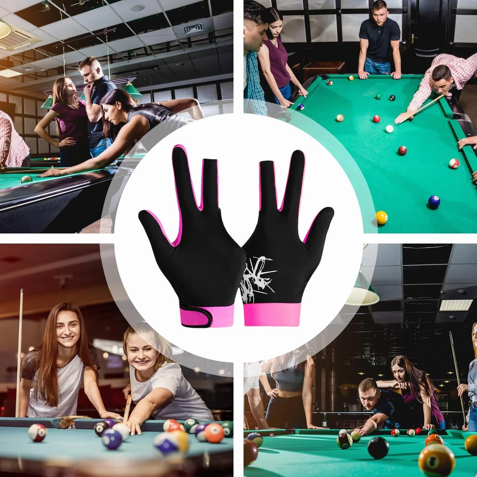 Manoplas profesionales de billar antideslizantes con 3 dedos, manoplas portátiles para práctica de piscina, manoplas de billar multiusos para mano izquierda