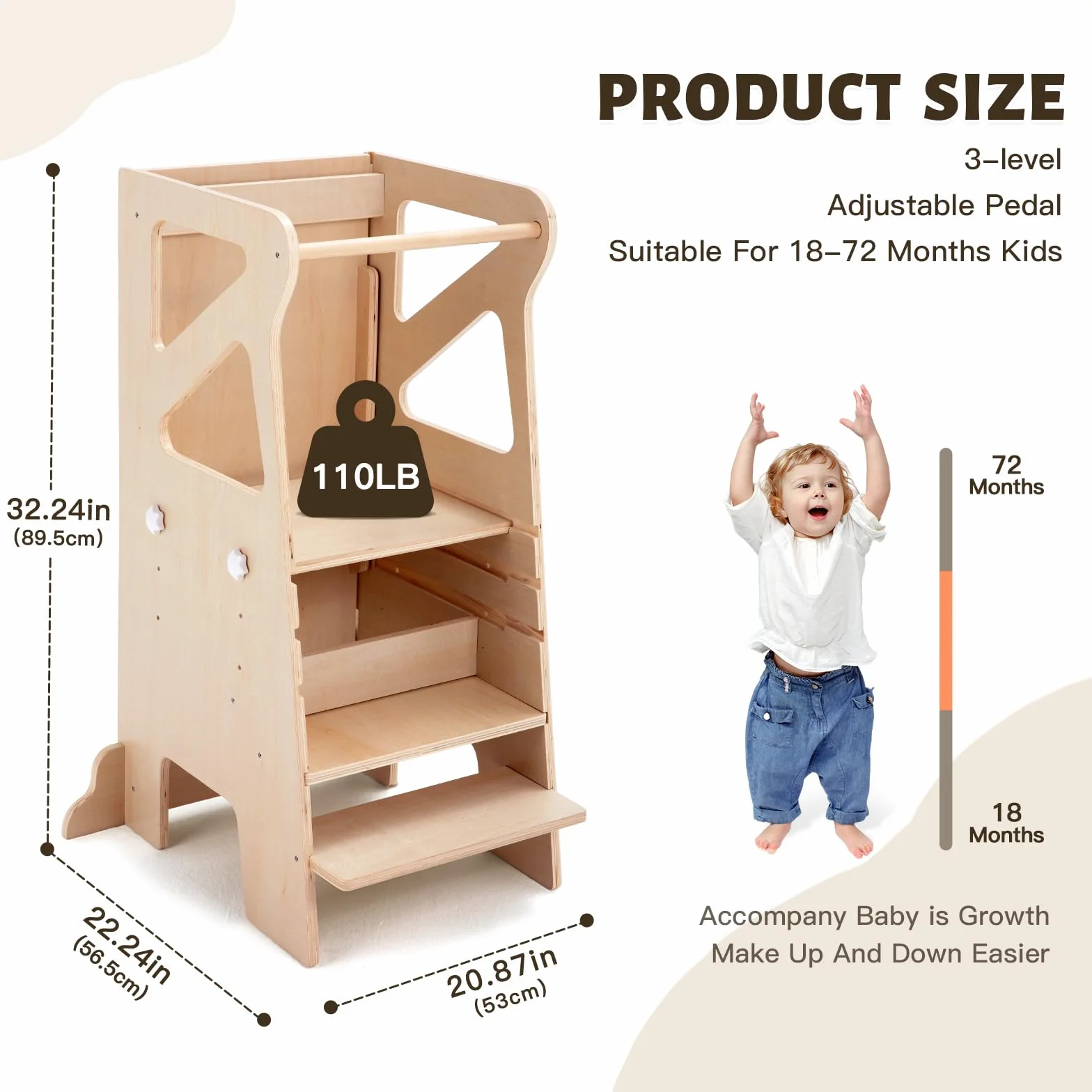 Labebe Torre de Aprendizaje Montessori 4 en 1 Regulable en Altura con Tobogán y Pizarra