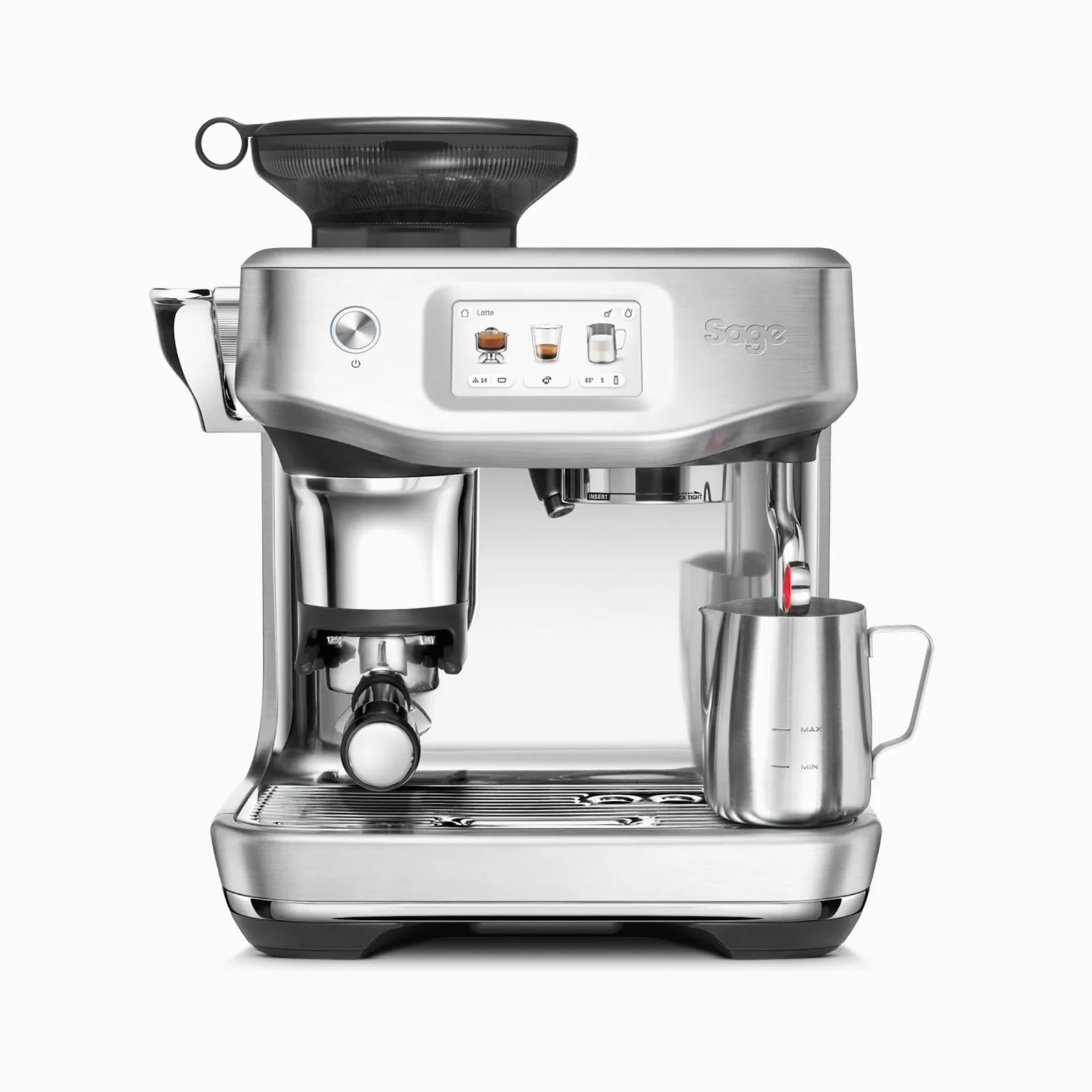 Sage - The Barista Touch Impress - Cafetera Barista con Molinillo Integrado para Café en Grano - Pantalla Táctil Interactiva y Espumador de Leche Automático - Acero Inoxidable Cepillado