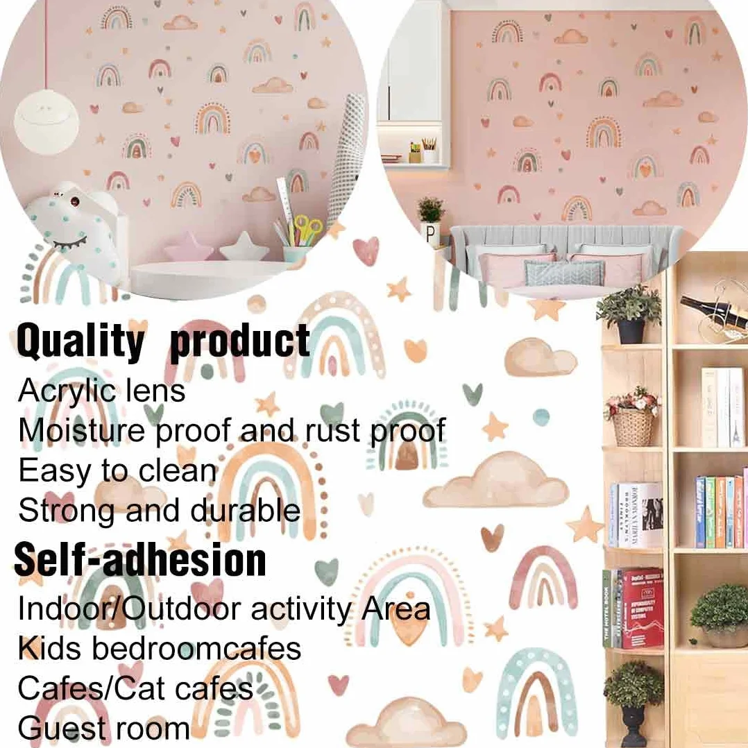 Pegatinas de Pared Arcoíris y Corazones Decoración Bohemia Guardería