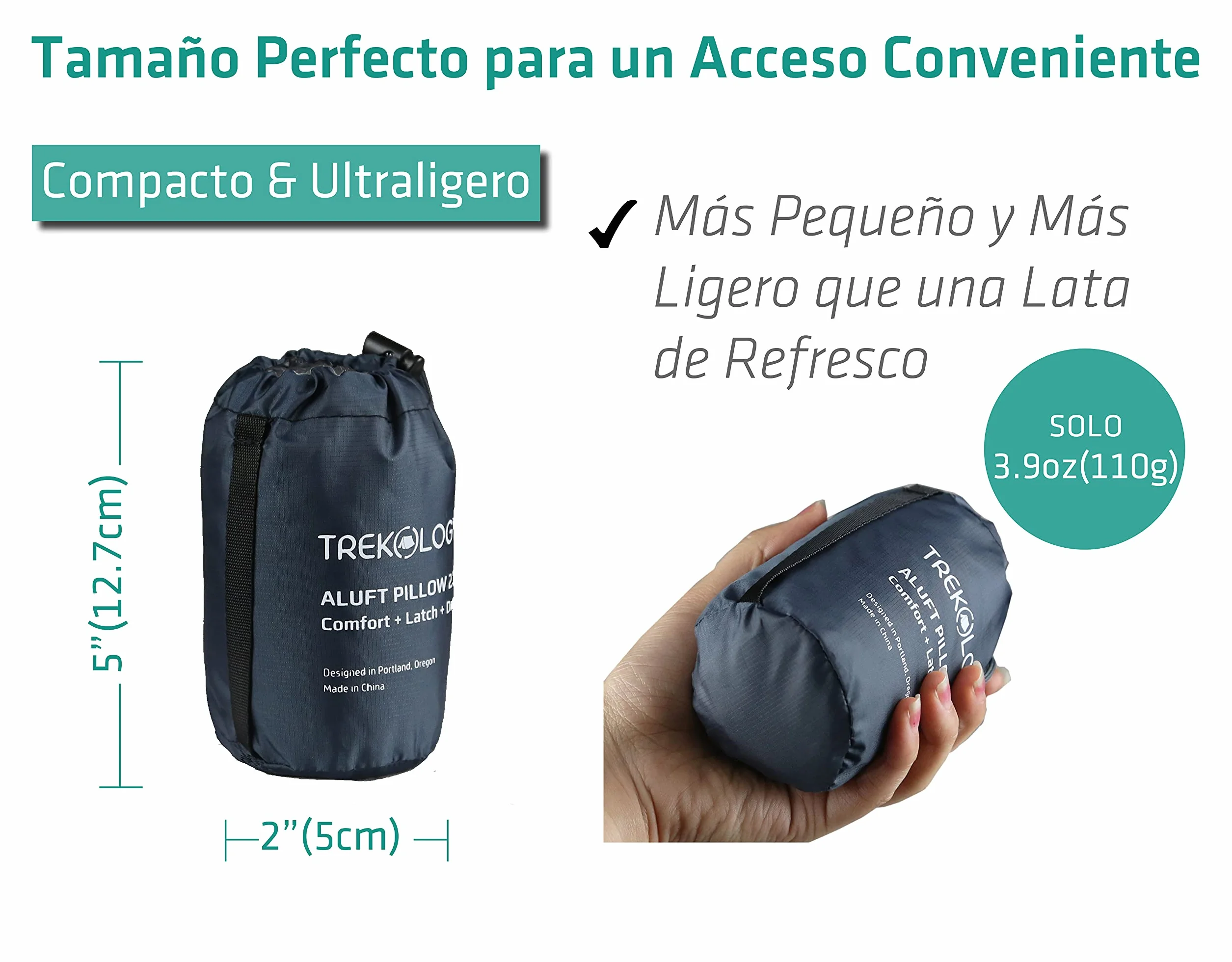 Trekology Almohada Inflable Ultraligera para Viaje Acampar Compacta Ergonómica Soporte Cuello