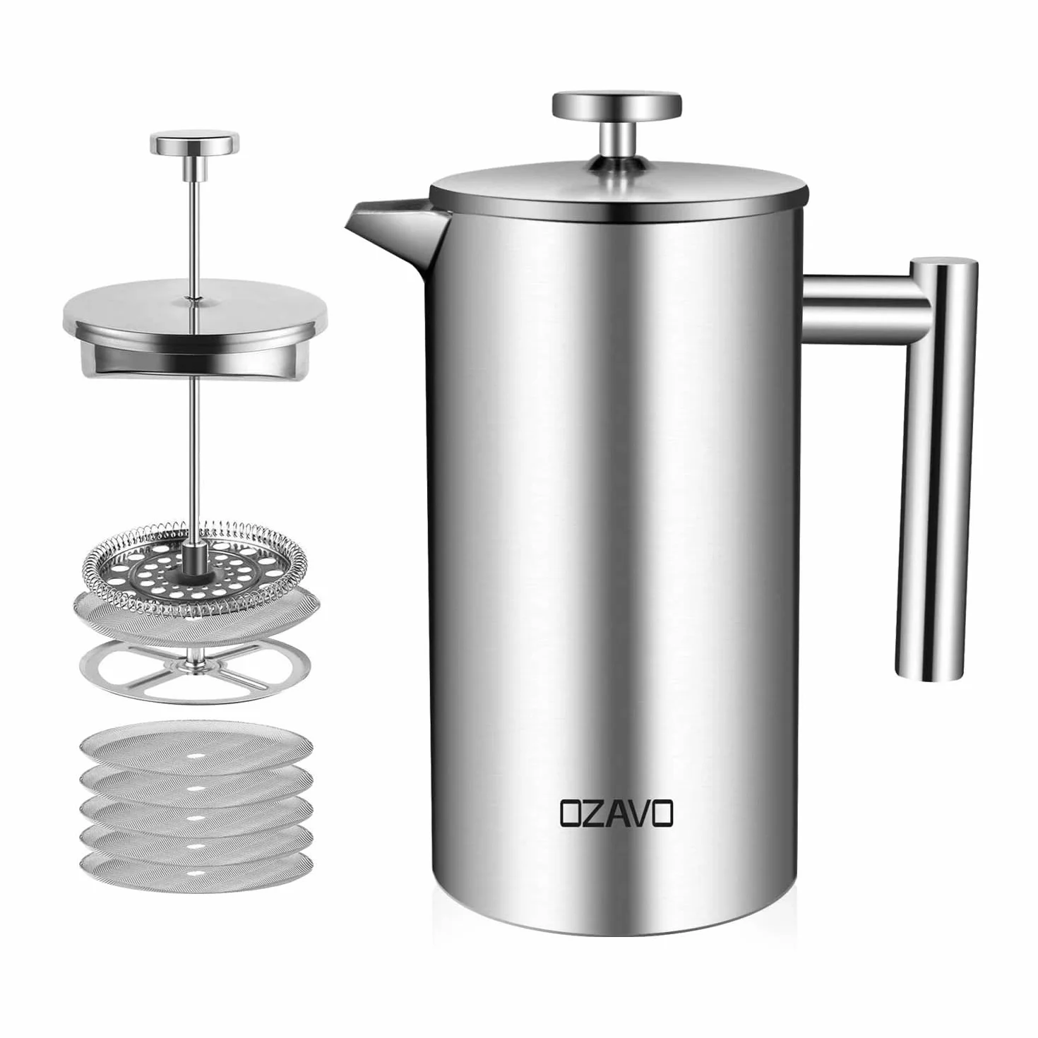 Cafetera de Émbolo Individual Prensa Francesa Acero Inoxidable 1L Plateado