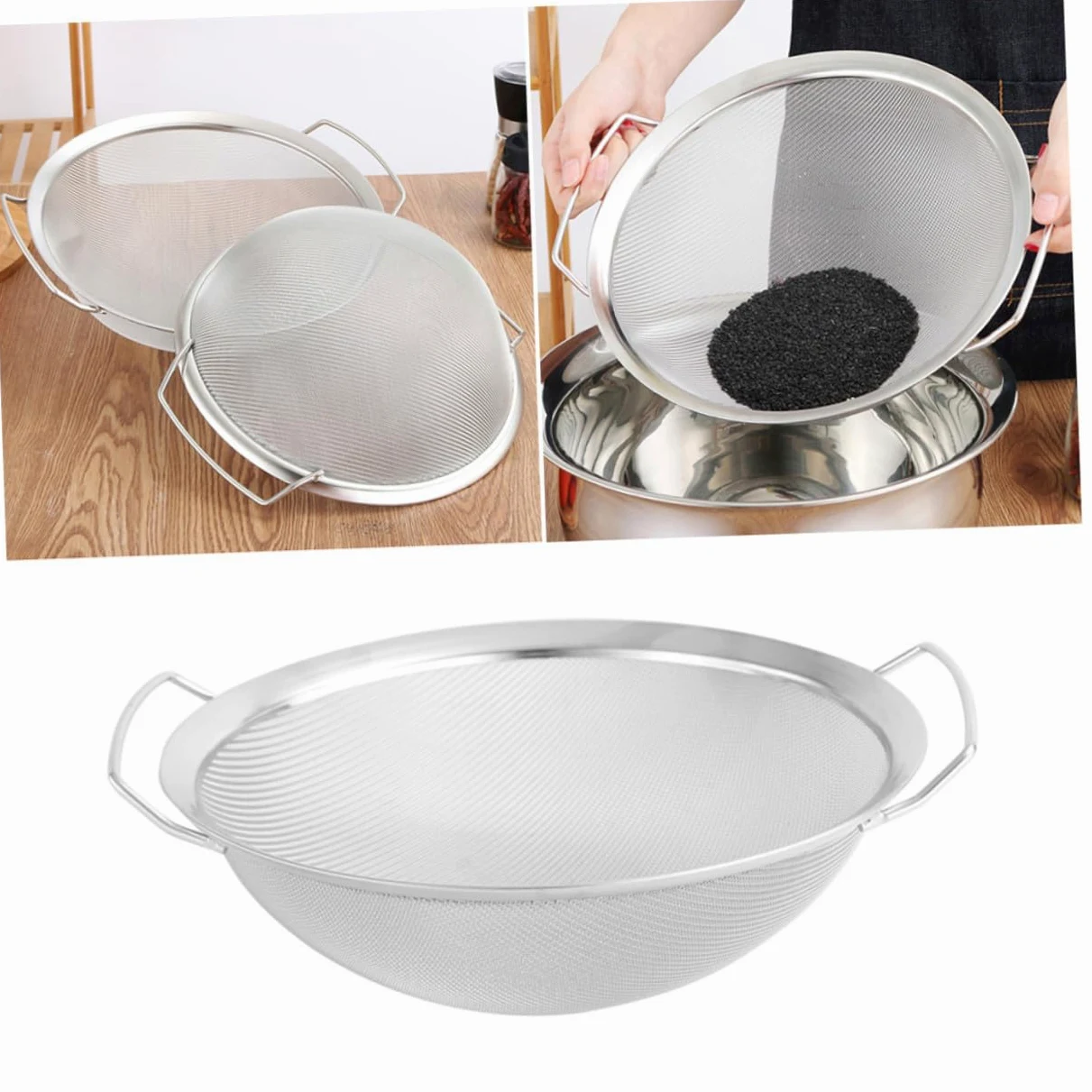 Colador Adecuado para Enjuagar y Escurrir Alimentos para Arroz y Verduras de Malla de Acero Inoxidable Cesta Resistente Doble Drenaje para Cocina y Hogar