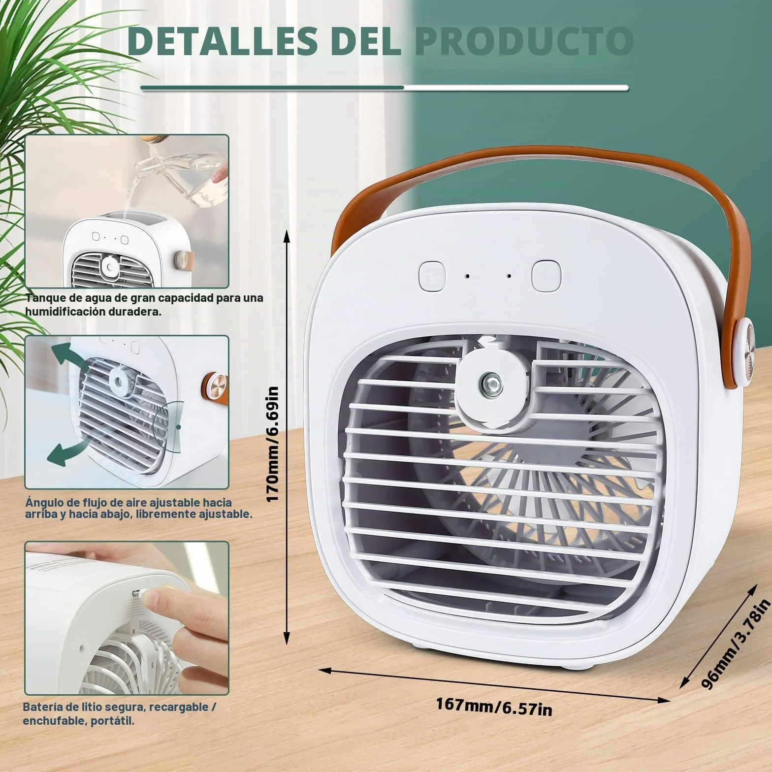 Enfriador de Aire Portátil, Mini Aire Acondicionado Móvil, Climatizadores Evaporativos con Función de Humidificación, 3 Velocidades, Ventilador De Sobremesa para Dormitorio Oficina, Blanco
