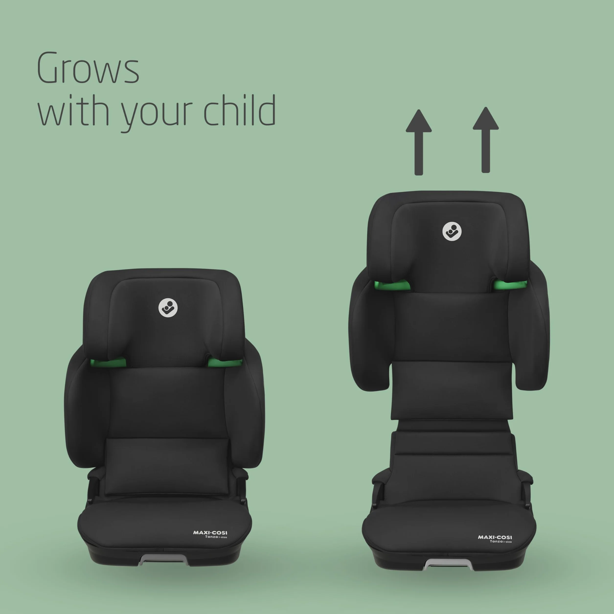 Maxi-Cosi Tanza i-Size, Silla Coche Plegable, Silla de Coche ISOFIX, 3,5-12 a, 100-150cm, Portátil, 10 Posiciones Reposacabezas, Protección Impactos Laterales G-CELL, Asiento Acolchado, Full Black