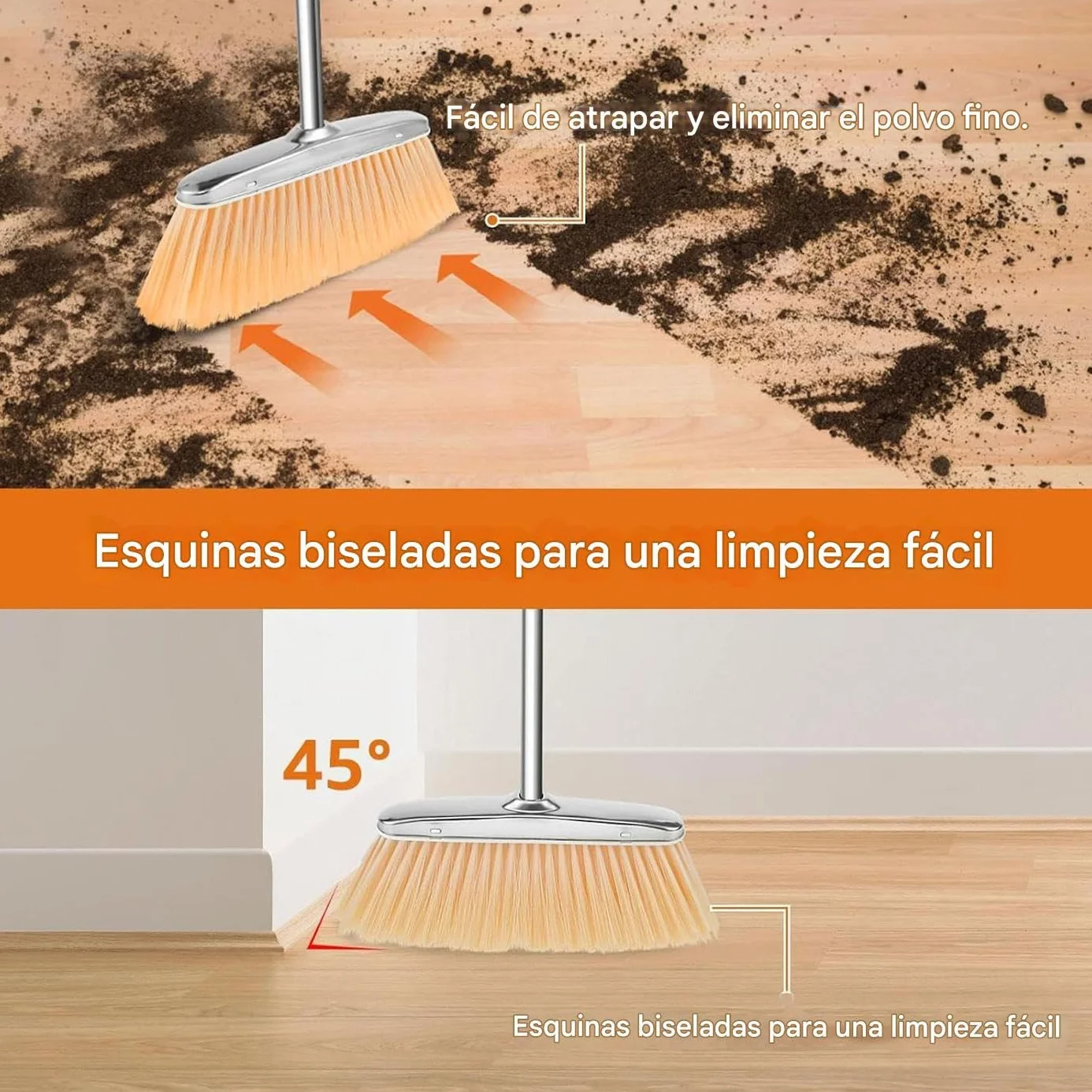 Escoba Y Recogedor Para Cocina, Escoba Ajustable Exteriores, Herramienta Limpieza Suelos Acero Inoxidable