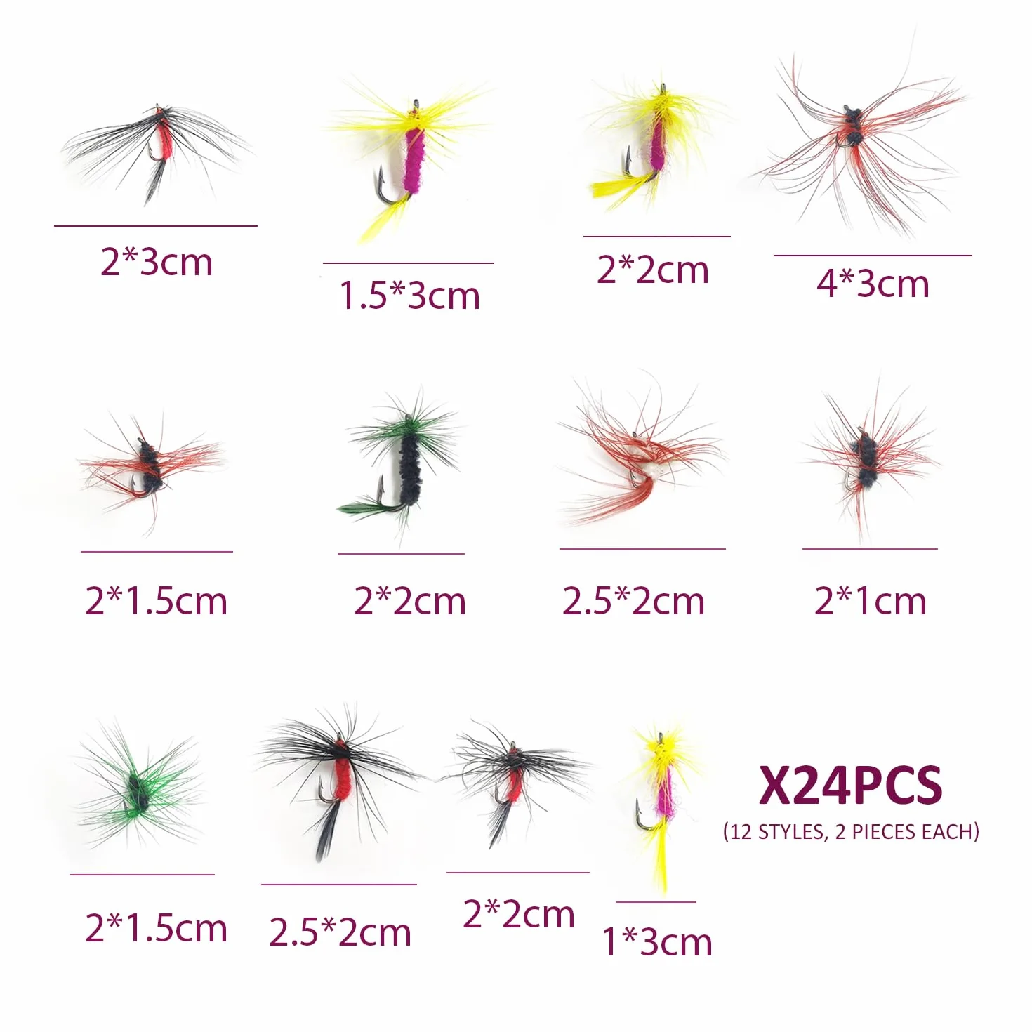24 Piezas Anzuelos De Cebo con Mosca Simulados Accesorios Pesca